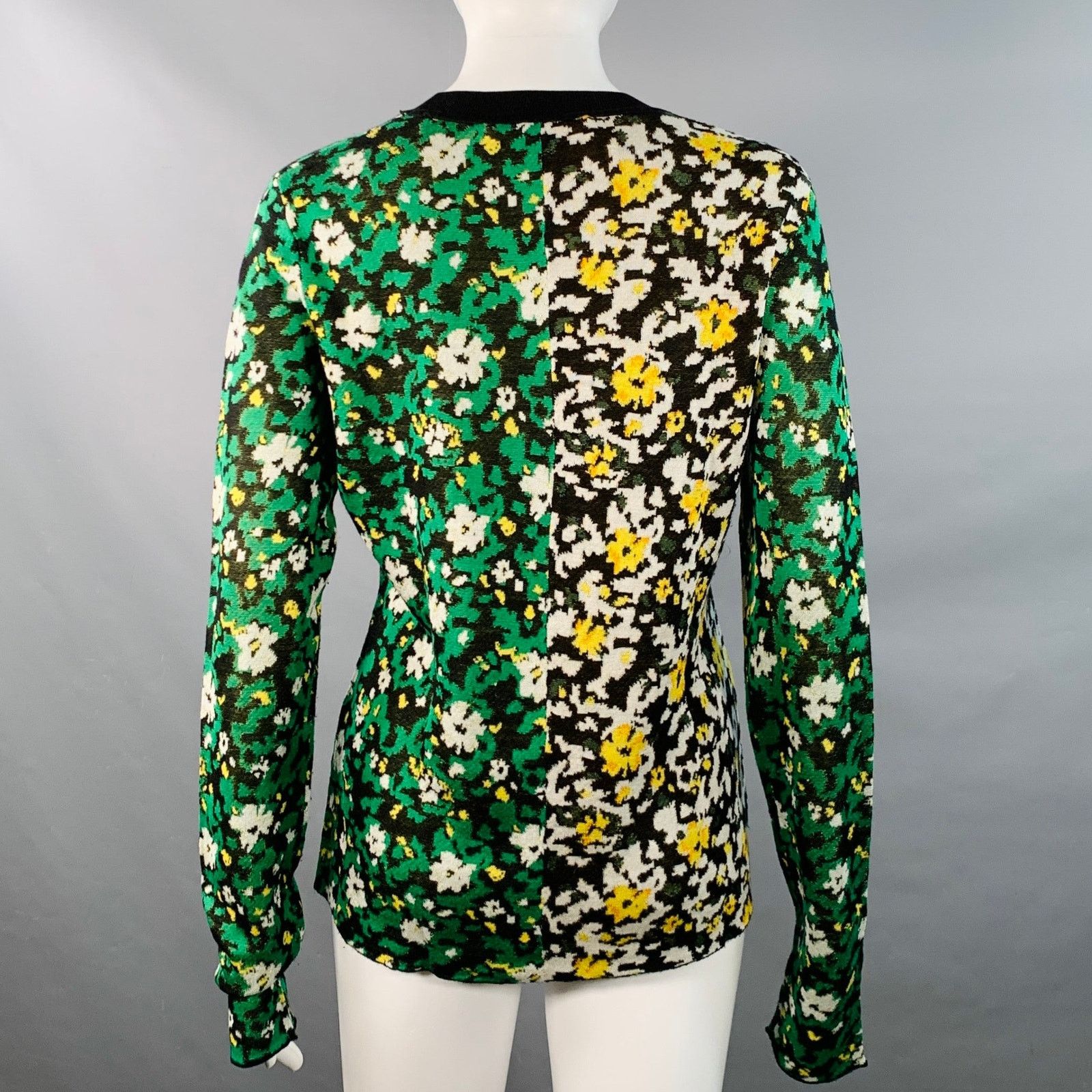 Proenza Schouler M Black Green White Silk Color Block Floral Pullover Size M / US 6-8 / IT 42-44 - 4 Thumbnail