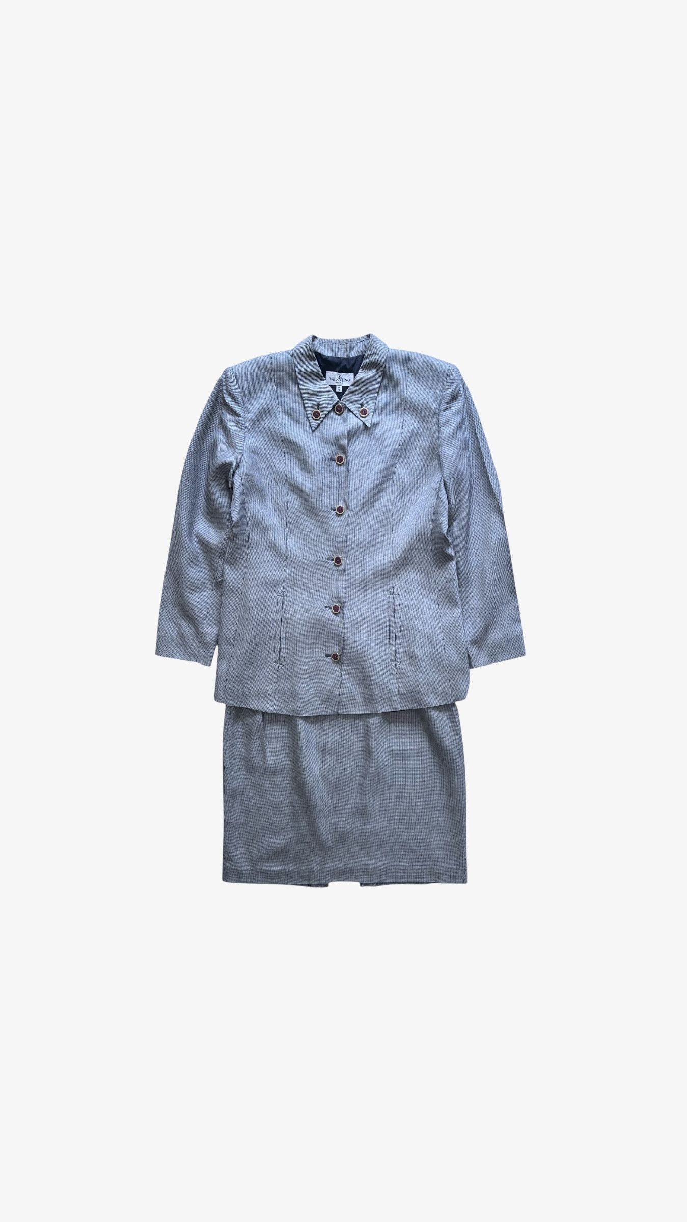 Vintage 80s Women's Valentino Dogtooth Silk & Wool Suit
