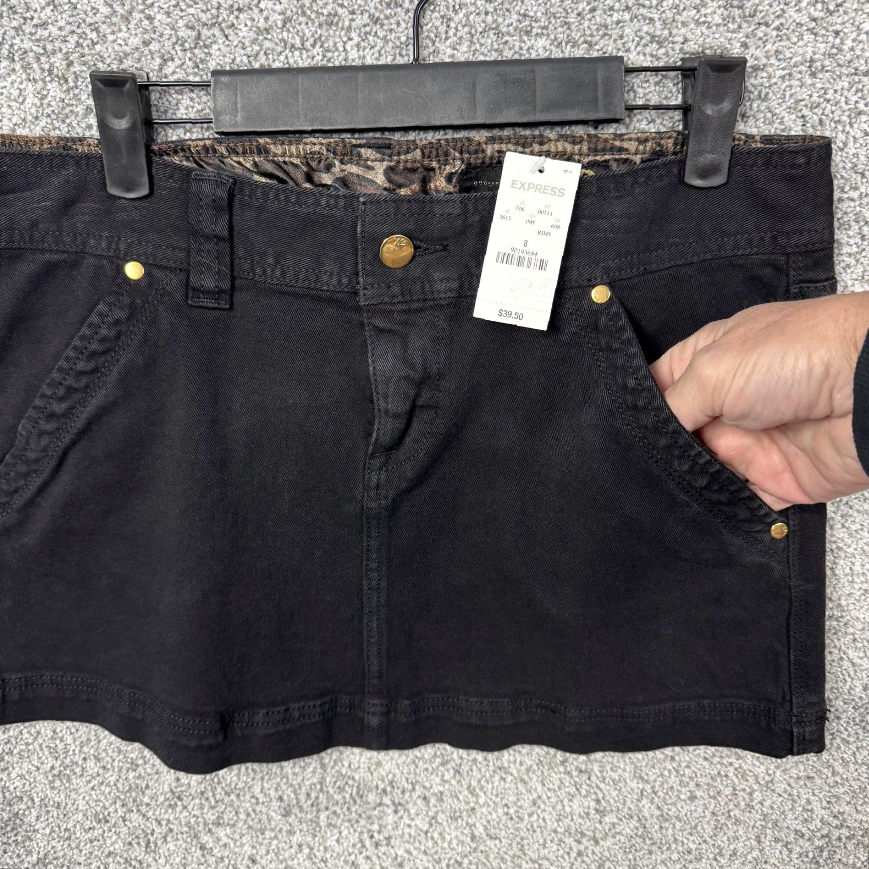 Express Express X2 Denim Mini Skirt 8 Black Pockets Casual Retro Y2K Club Going Out Womens Size 30" / US 8 / IT 44 - 6 Thumbnail