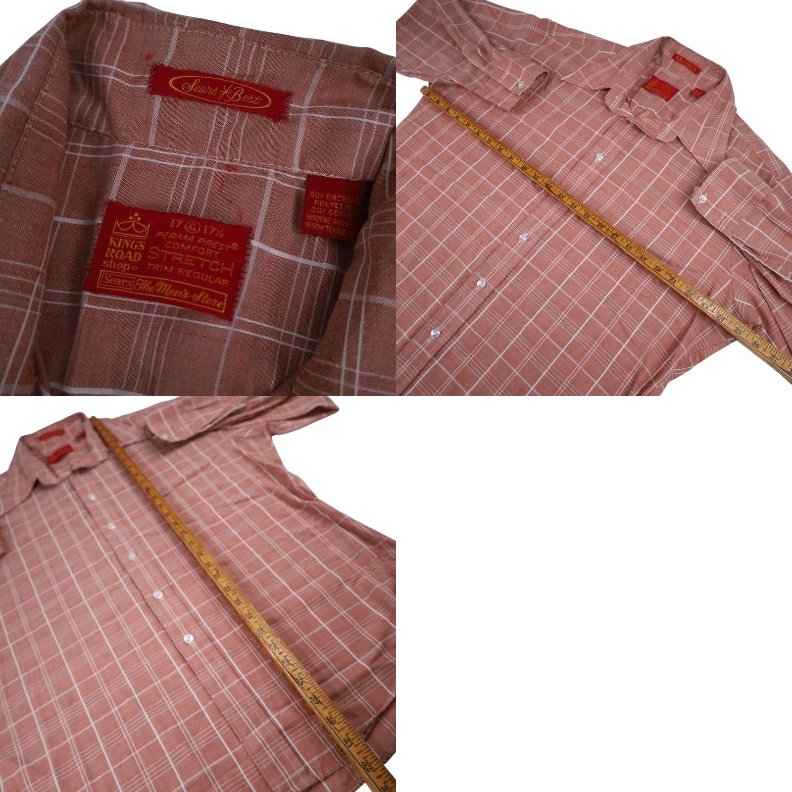 Sears VINTAGE Sears Best Road King Mens XL Perma Prest Button Up Shirt Red Size US XL / EU 56 / 4 - 8 Thumbnail