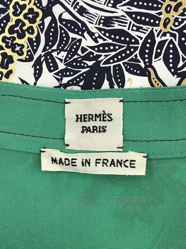 Hermes Hermes Green Silk Tie-Waist Shirt Top Size XXS / US 00 / IT 34 - 3 Thumbnail