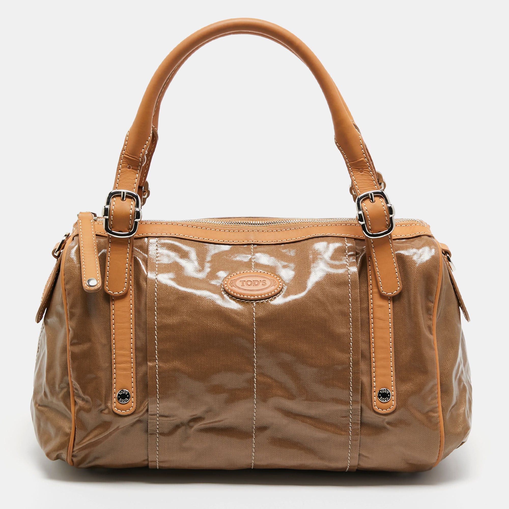 image of Tods Tod’S Brown/beige Coated Canvas And Leather G-Bag Easy Sacca Satchel, Women's