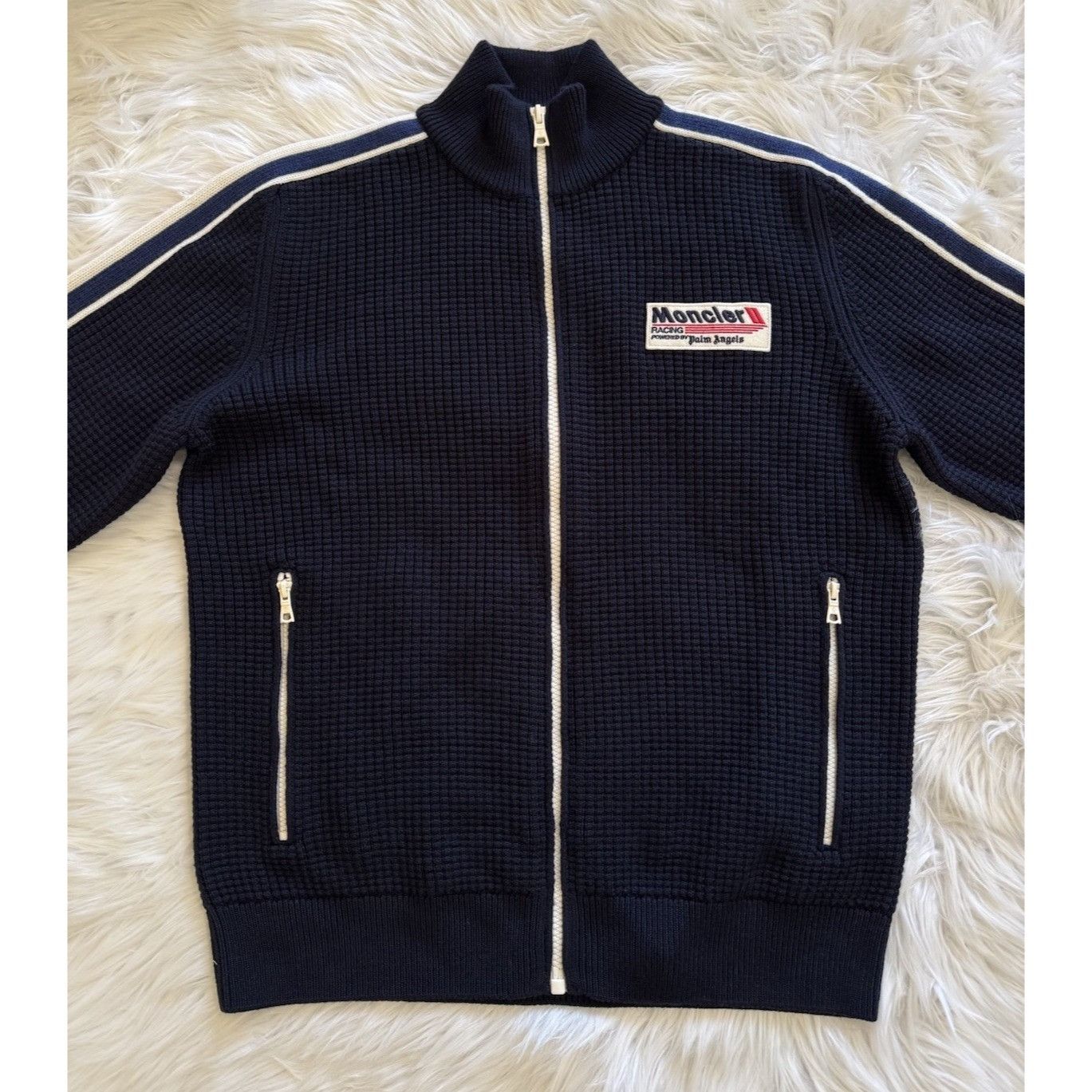 Moncler × Palm Angels Moncler x Palm Angels Ribbed Track Jacket Full Zip Navy Blue Size US XL / EU 56 / 4 - 2 Thumbnail