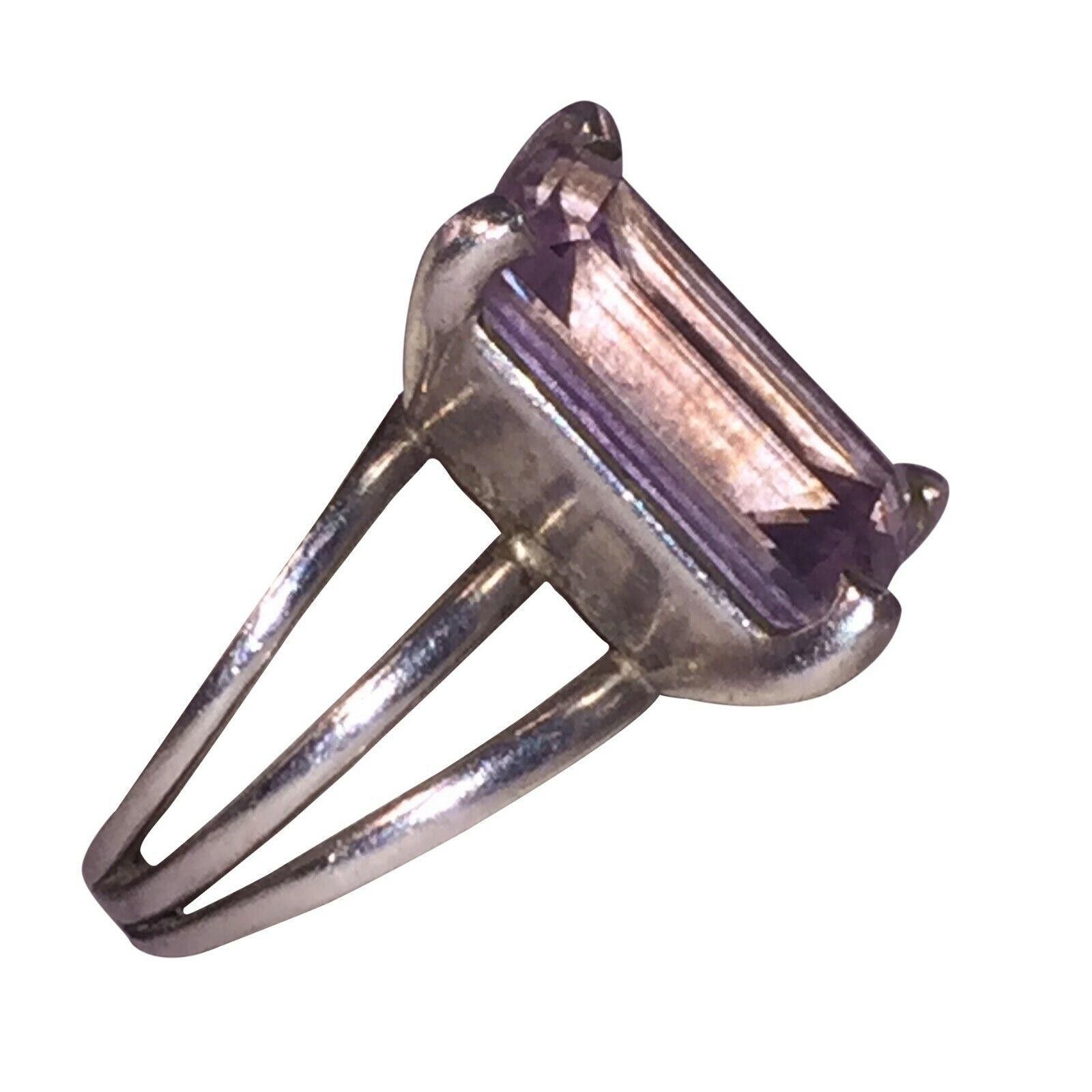 Designer Massive Emerald Cut Amethyst Sterling Silver Cocktail Ring Size ONE SIZE - 2 Thumbnail