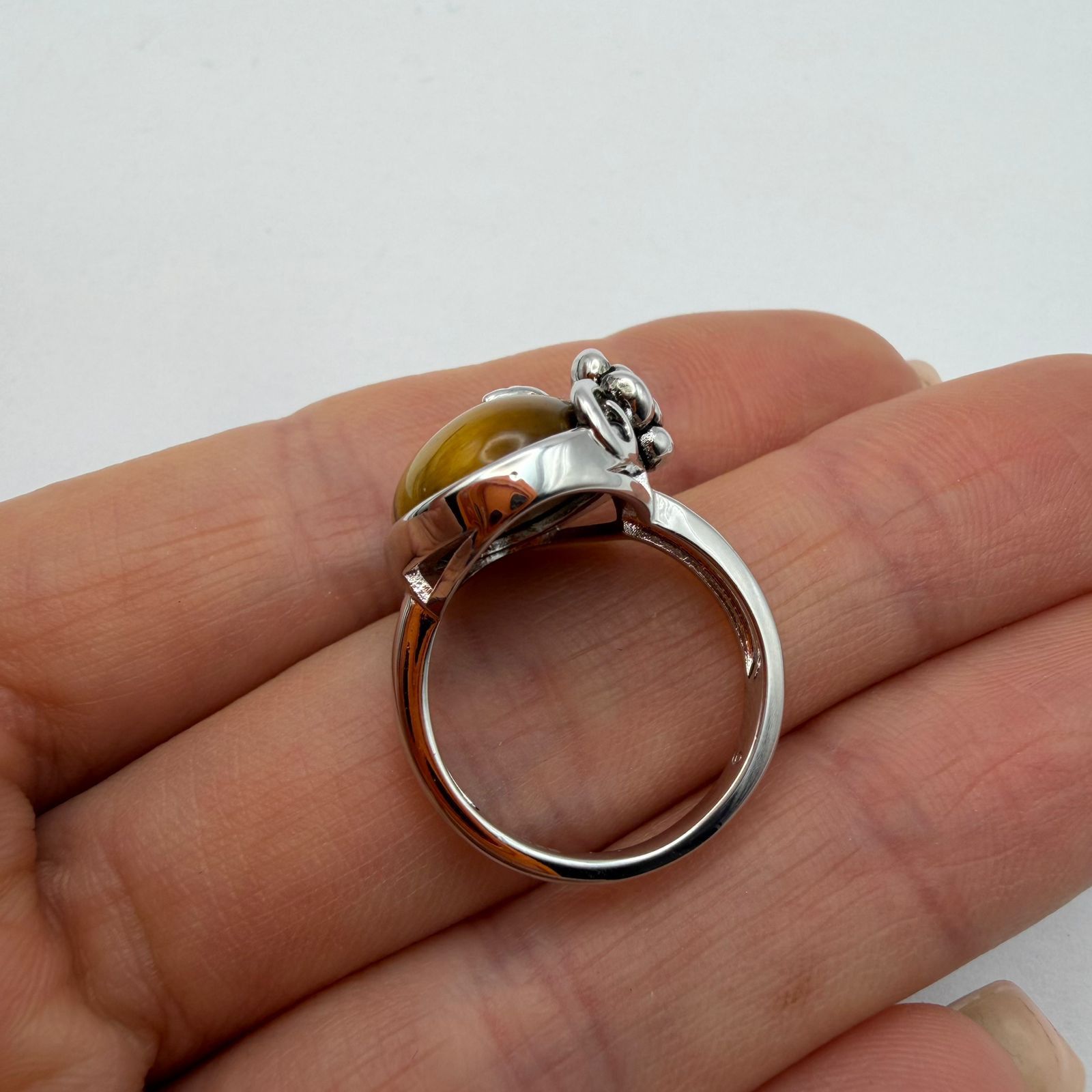 Sterling Silver 925 Silver Tiger Eye Ring Vintage Flower Adjustable Size ONE SIZE - 11 Thumbnail