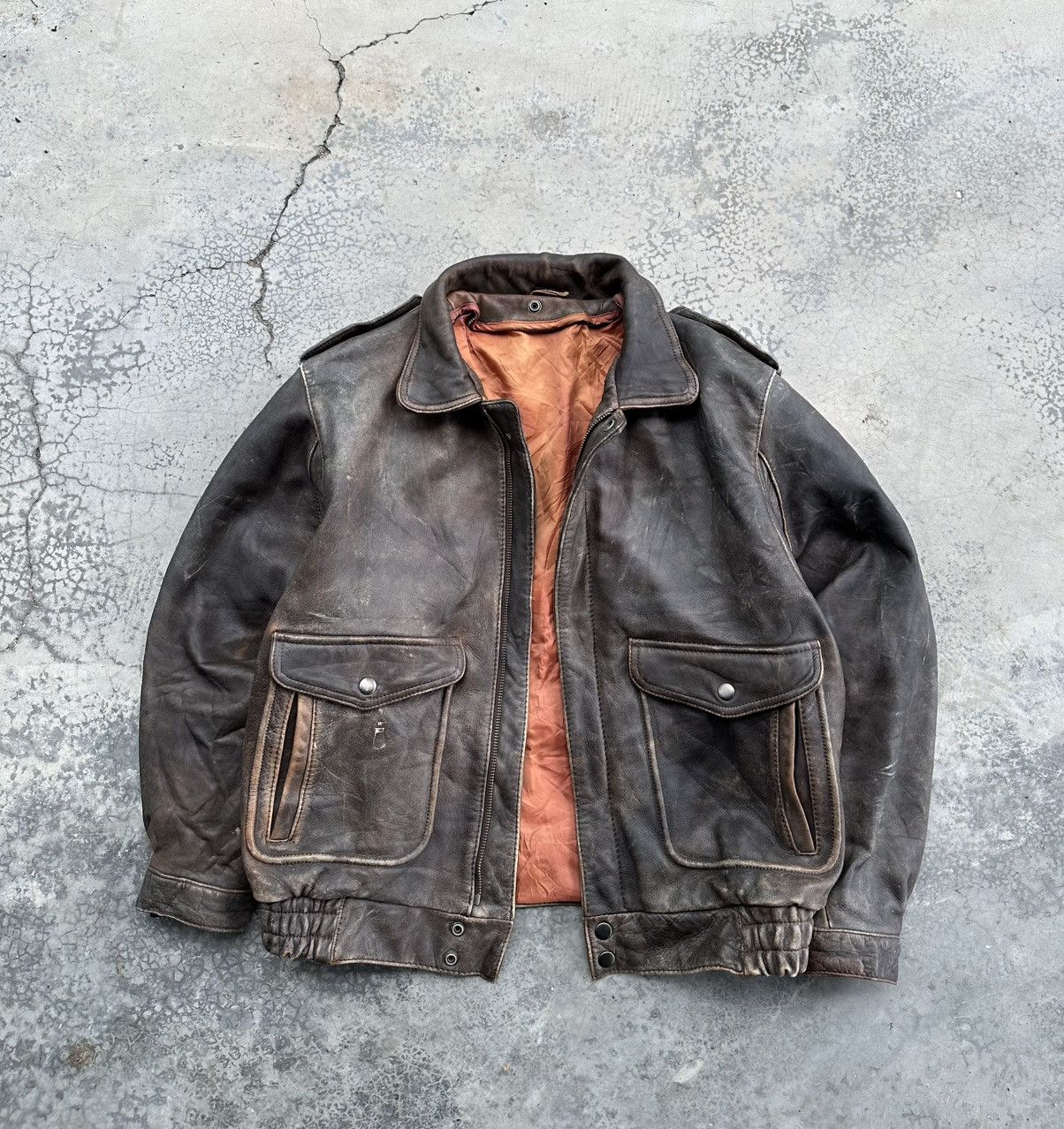 Vintage 🪖Vintage 80’s A2 Aviator Military Brown Leather Jacket Size US S / EU 44-46 / 1 - 5 Thumbnail