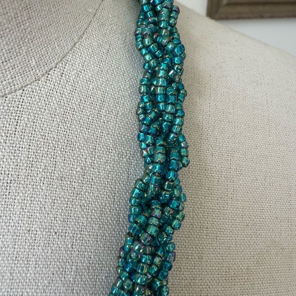 Other Turquoise Iridescent Glass Bead Braided Necklace Magnetic Cl Size ONE SIZE - 3 Thumbnail