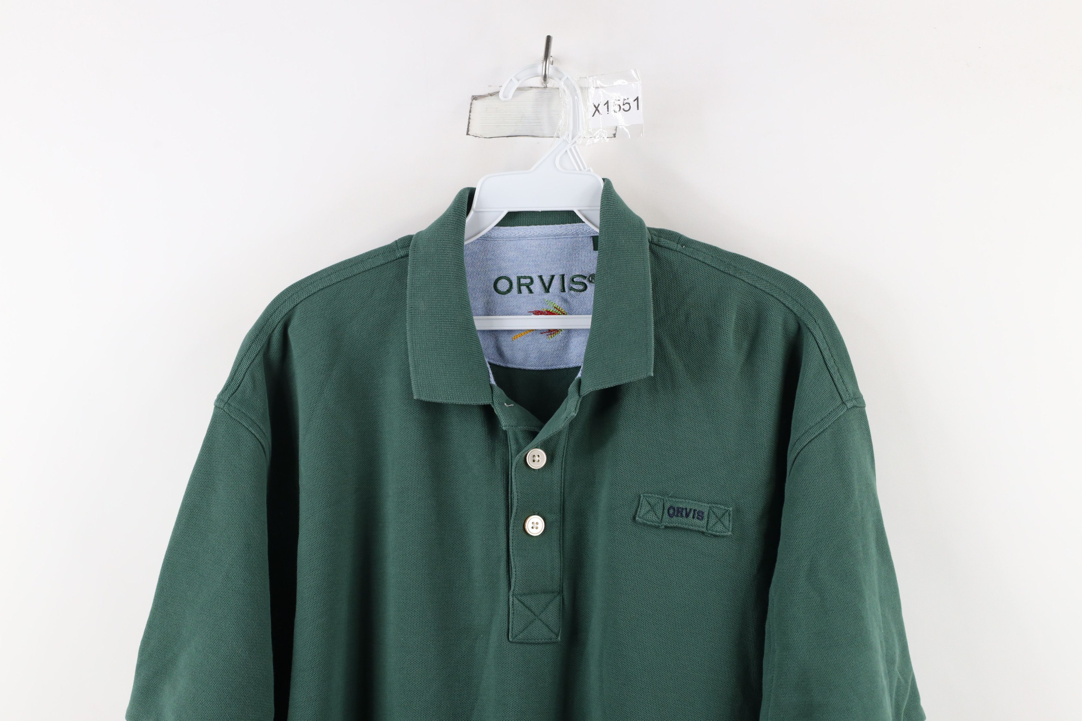Orvis × Vintage Vintage Orvis Heavyweight Collared Polo Shirt Green Cotton Size US L / EU 52-54 / 3 - 2 Thumbnail