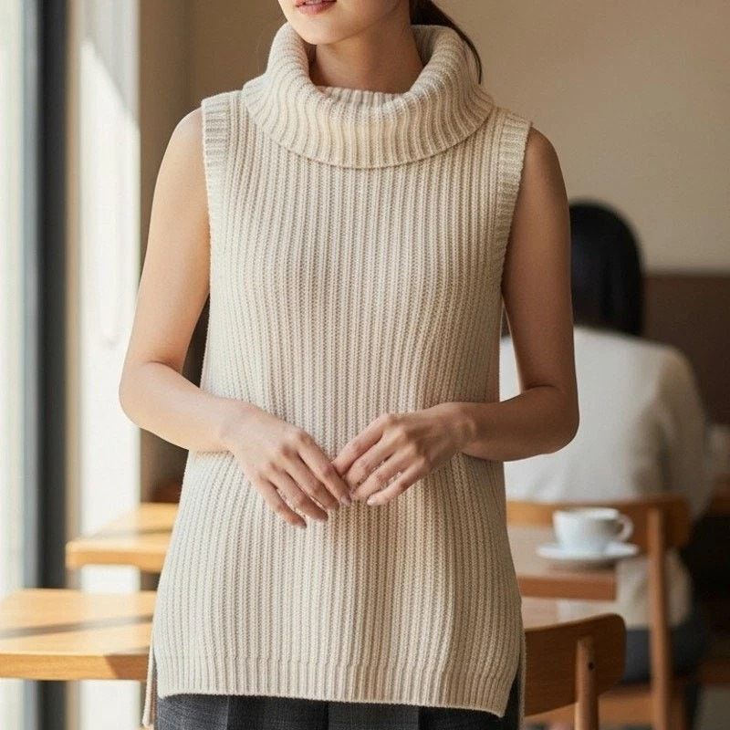 Michael Kors Michael Kors Shaker Sleeveless Cowl neck Turtleneck Sweater Size XS / US 0-2 / IT 36-38 - 1 Thumbnail