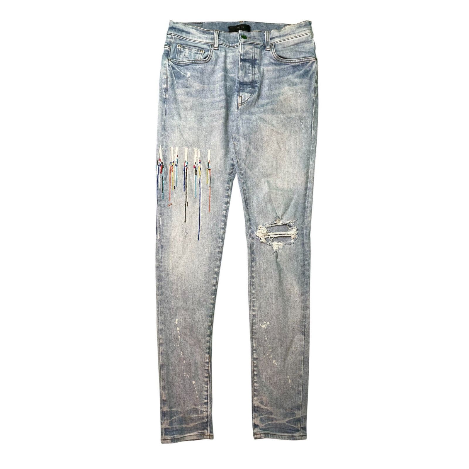 Amiri Amiri Side Logo Paint Drip Light Wash Jeans Size US 32 / EU 48 - 1 Thumbnail