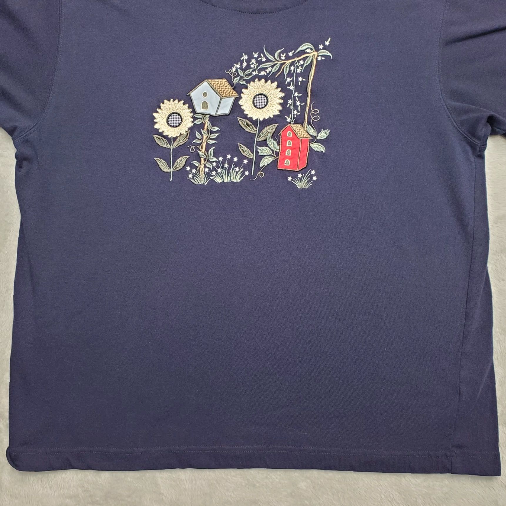 Vintage Christopher Banks Womens Shirt Top L Blue Crewneck Embroidered Bird Houses Shirt Womens L Blue Embroidered Bird Houses 90s? Size L / US 10 / IT 46 - 3 Thumbnail