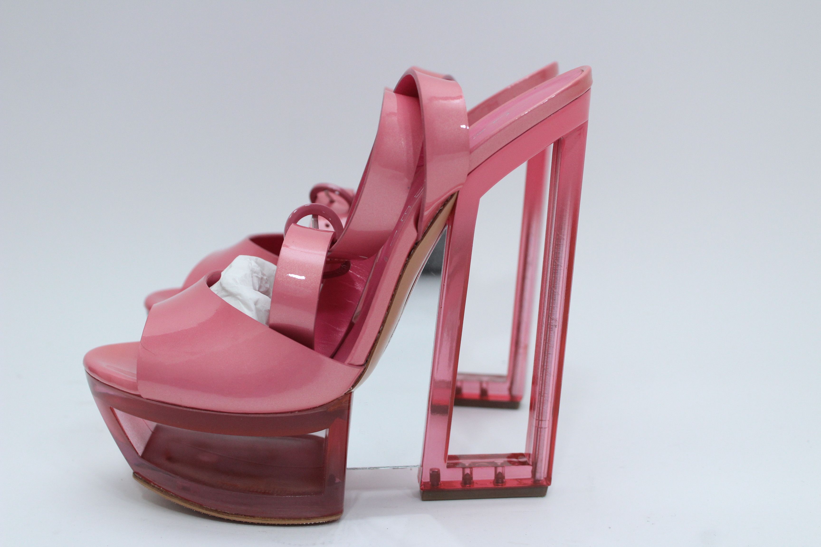 Casadei Casadei Pink Leather Platform Sandals Plexiglass Heel 37 Size US 7 / IT 37 - 2 Thumbnail