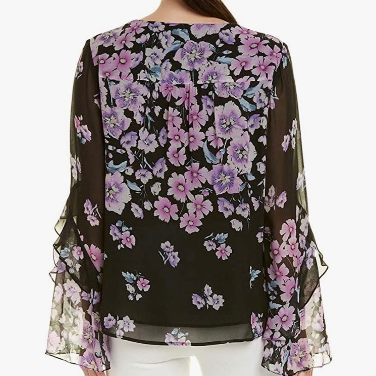 Nanette Lepore Nanette Lepore Silk Zen Floral Blouse Size S Purple Black Size S / US 4 / IT 40 - 10 Thumbnail