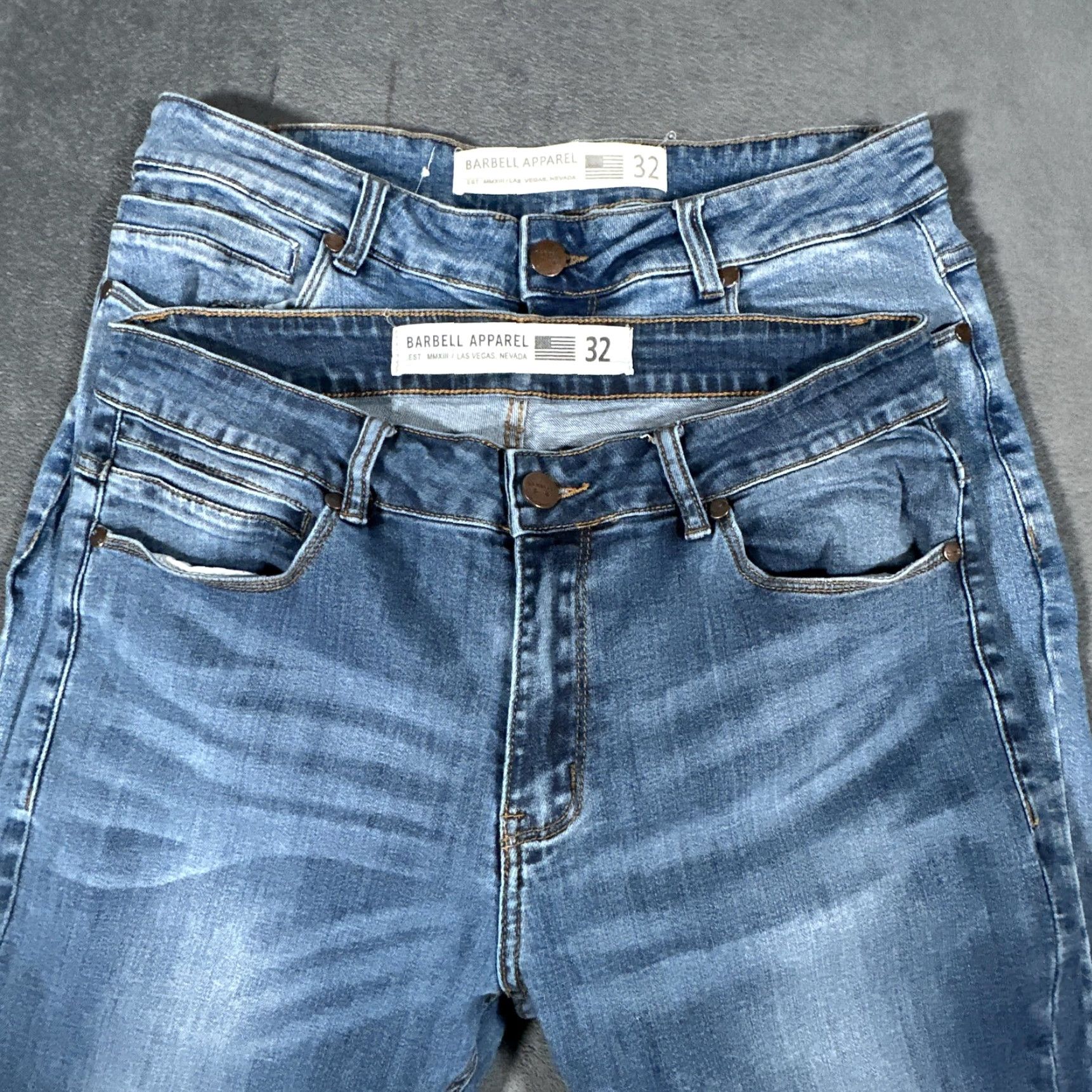 Vintage Barbell Apparel Jeans Mens 33x28 Blue Stretch Denim Tapered Athletic Fit Lot 2 Size US 32 / EU 48 - 2 Thumbnail
