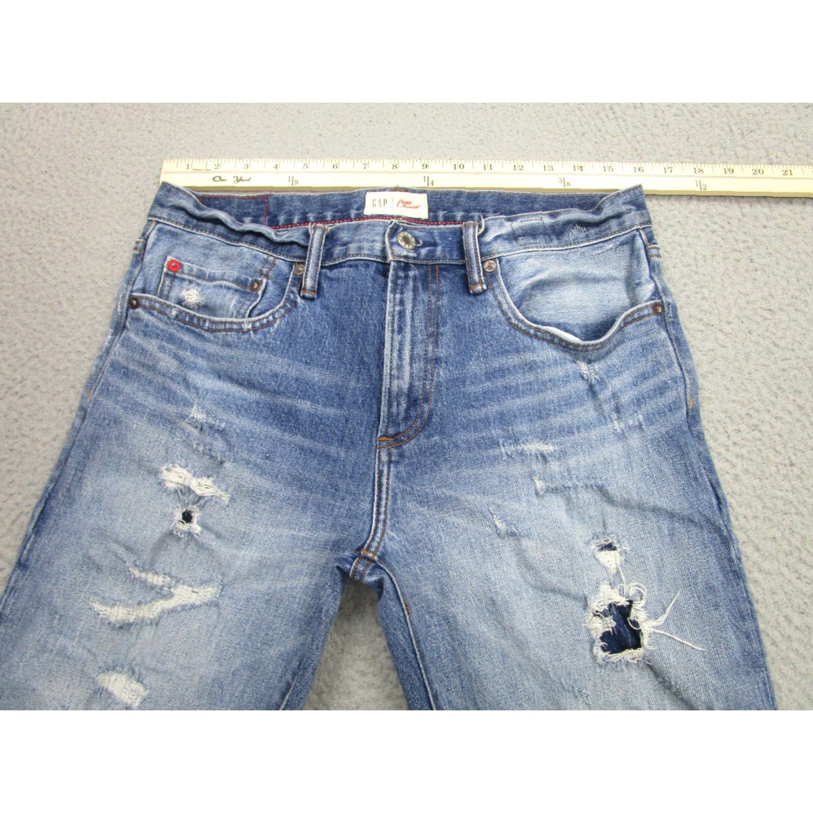 Gap VINTAGE Gap Cone Denim Jeans Mens 31x34 Slim Skinny Denim Blue Distressed Patchwork Redline Repair Size US 31 - 6 Thumbnail