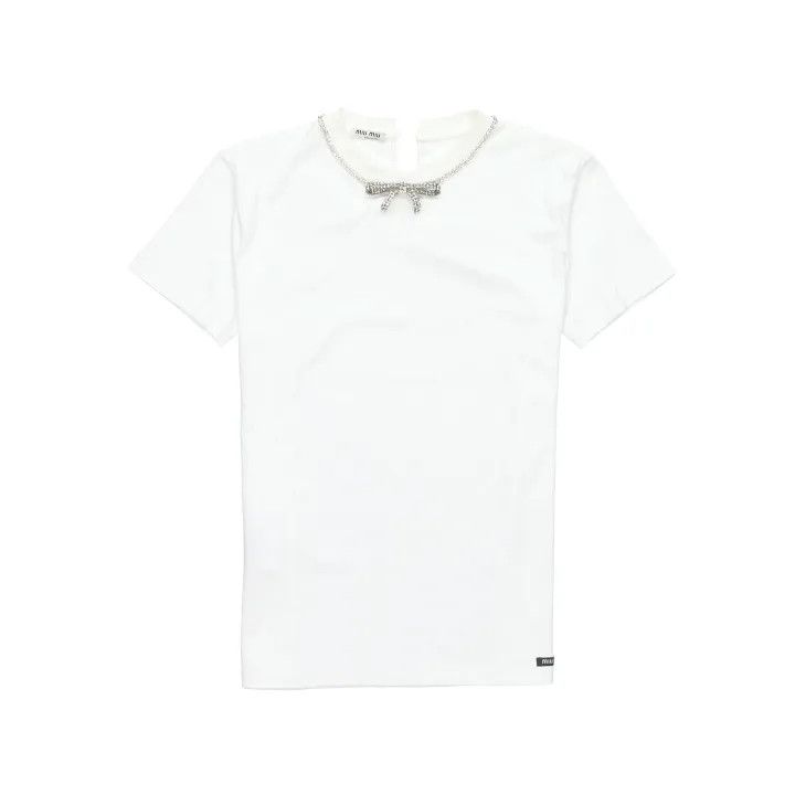 Miu Miu Miu Miu Short Sleeve T-Shirt with Rhinestones 0079 Size XS / US 0-2 / IT 36-38 - 1 Thumbnail