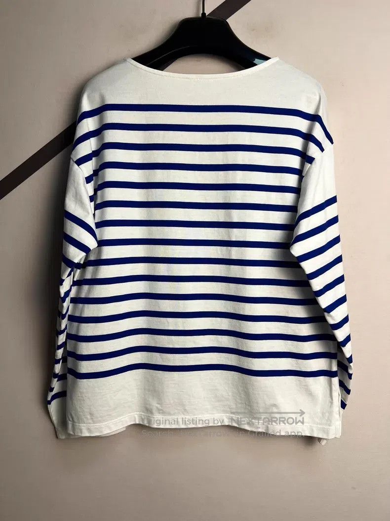 Celine CELINE Blue and White Striped Logo Long-Sleeve T-Shirt i Size US S / EU 44-46 / 1 - 2 Thumbnail