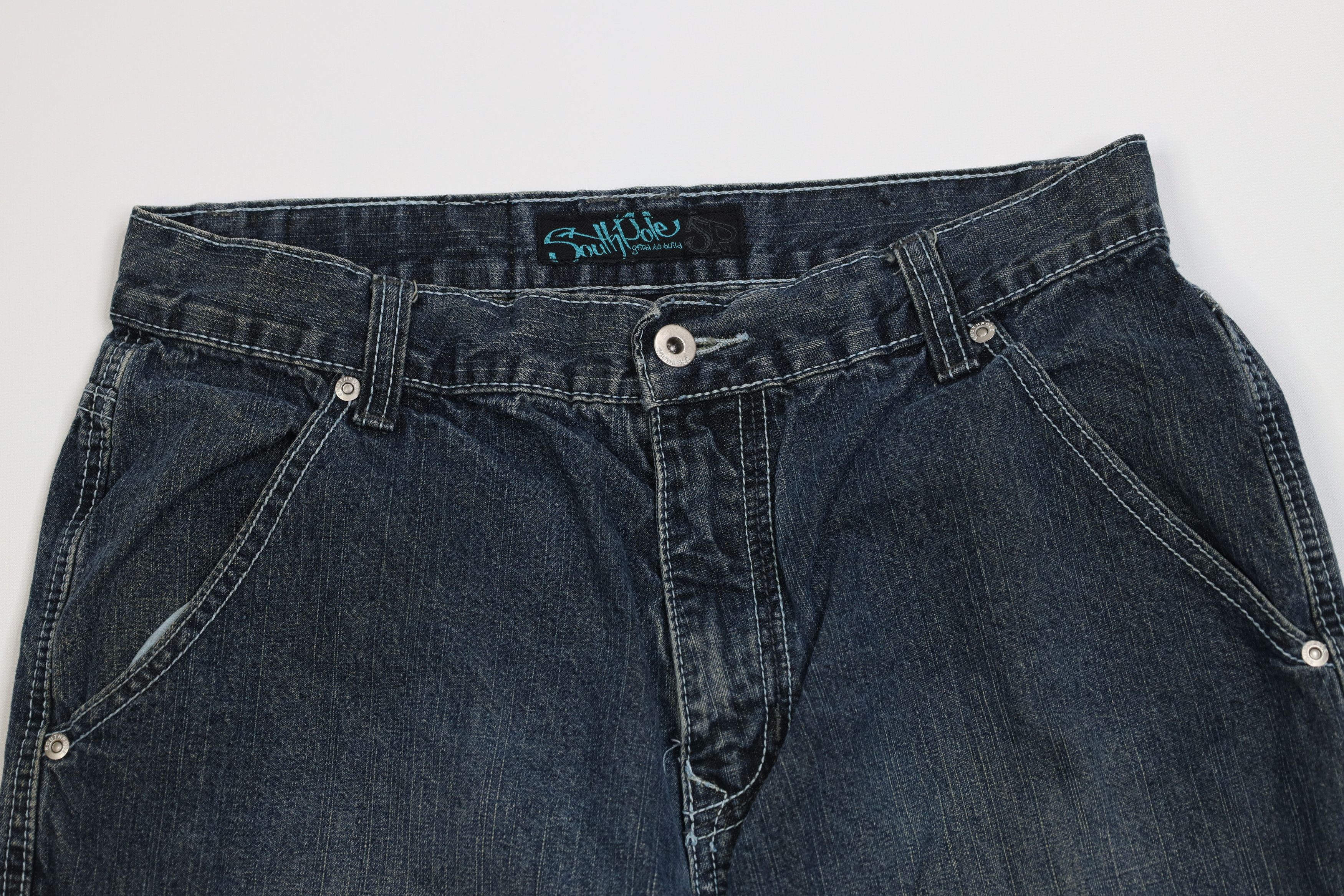 Southpole Vintage 90s Y2K Southpole Buckle Pocket Denim Cargo Shorts Size US 32 / EU 48 - 2 Thumbnail