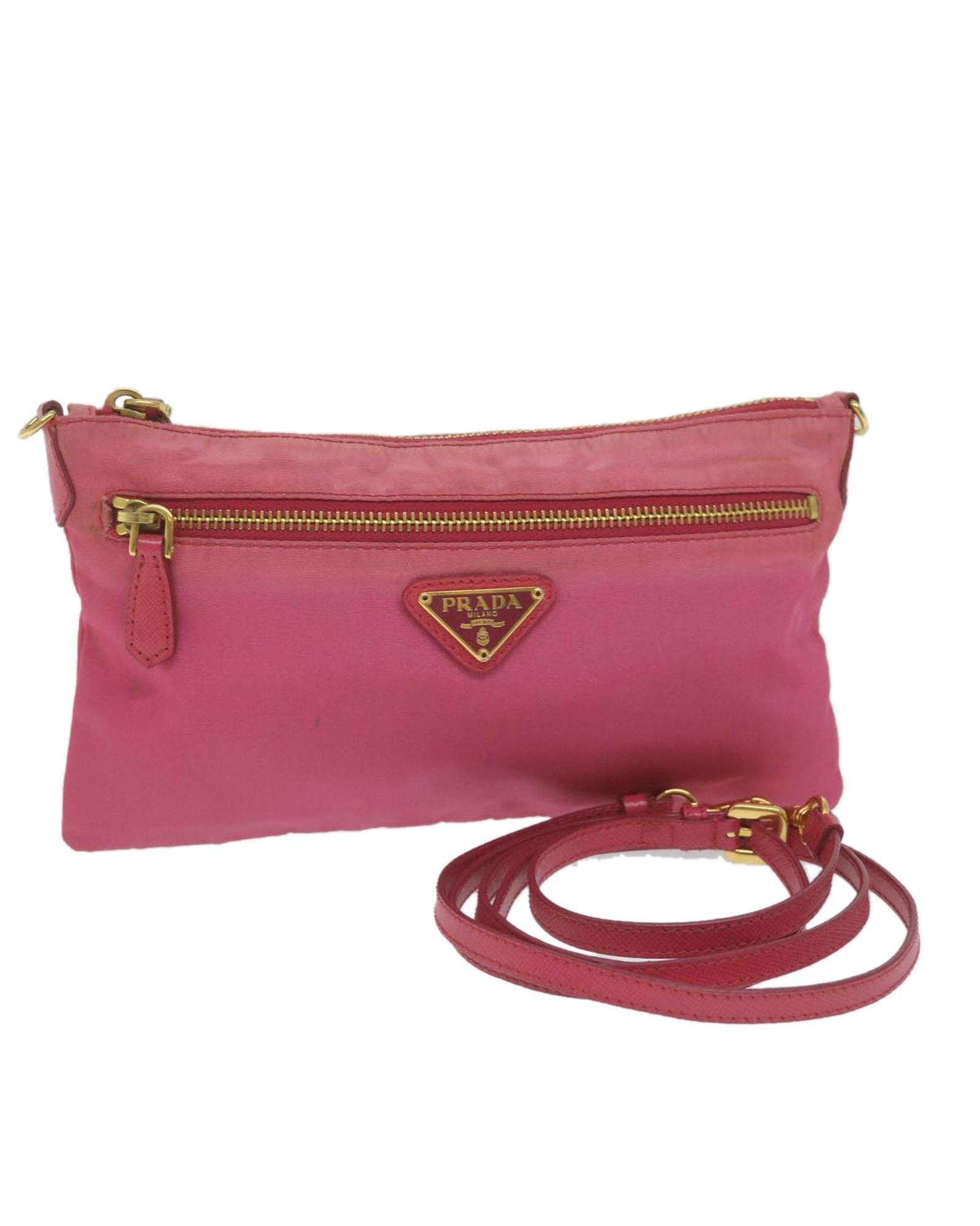 image of Prada Nylon Pink Shoulder Bag With Adjustable Strap, Women's
