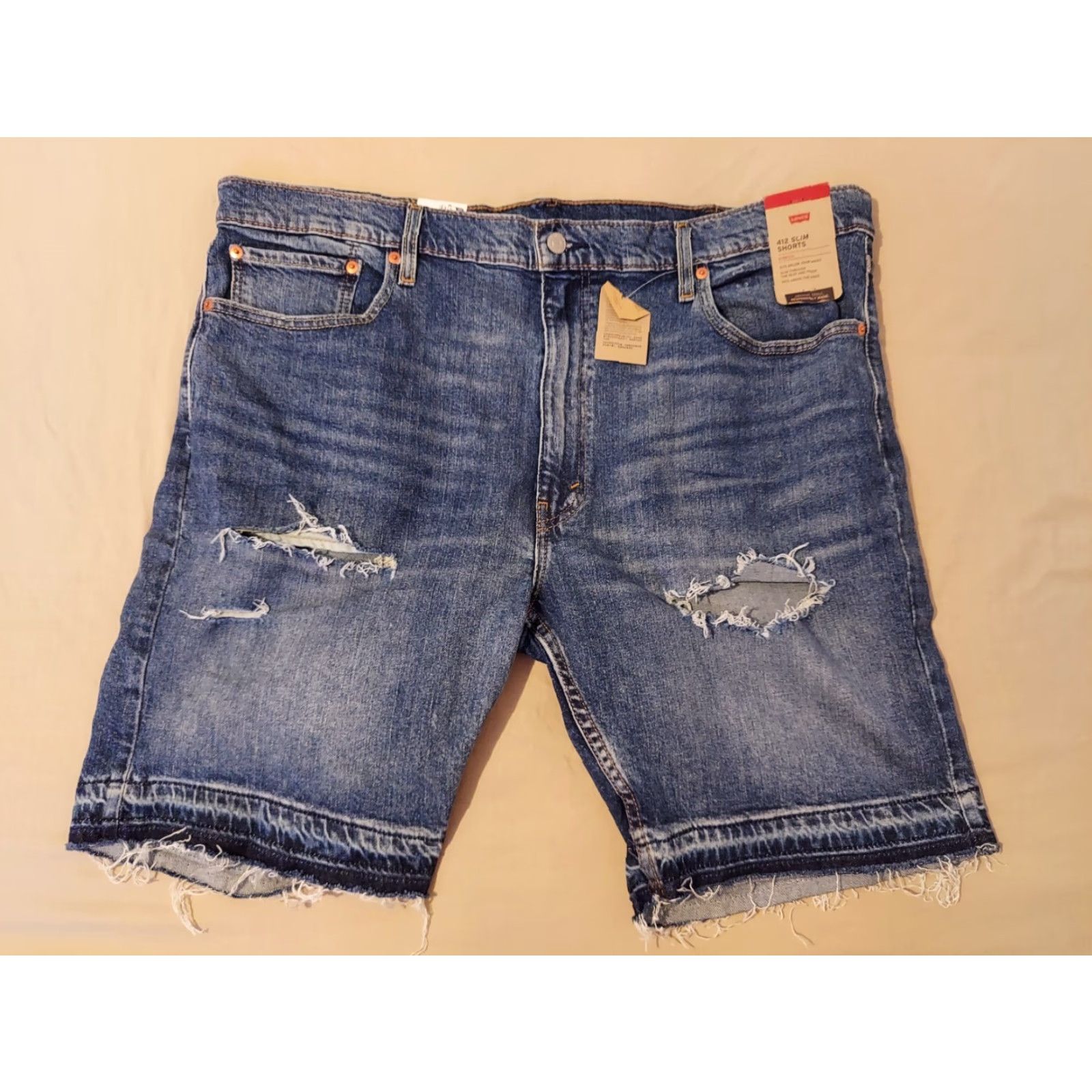Levi's VINTAGE? (No) - Actually: Levi's Mens Shorts? Levi's 412 Denim Shorts 42 Slim Regular Stretch Blue Chino Denim Mens 42 Stretch Jeans Size US 42 / EU 58 - 3 Thumbnail