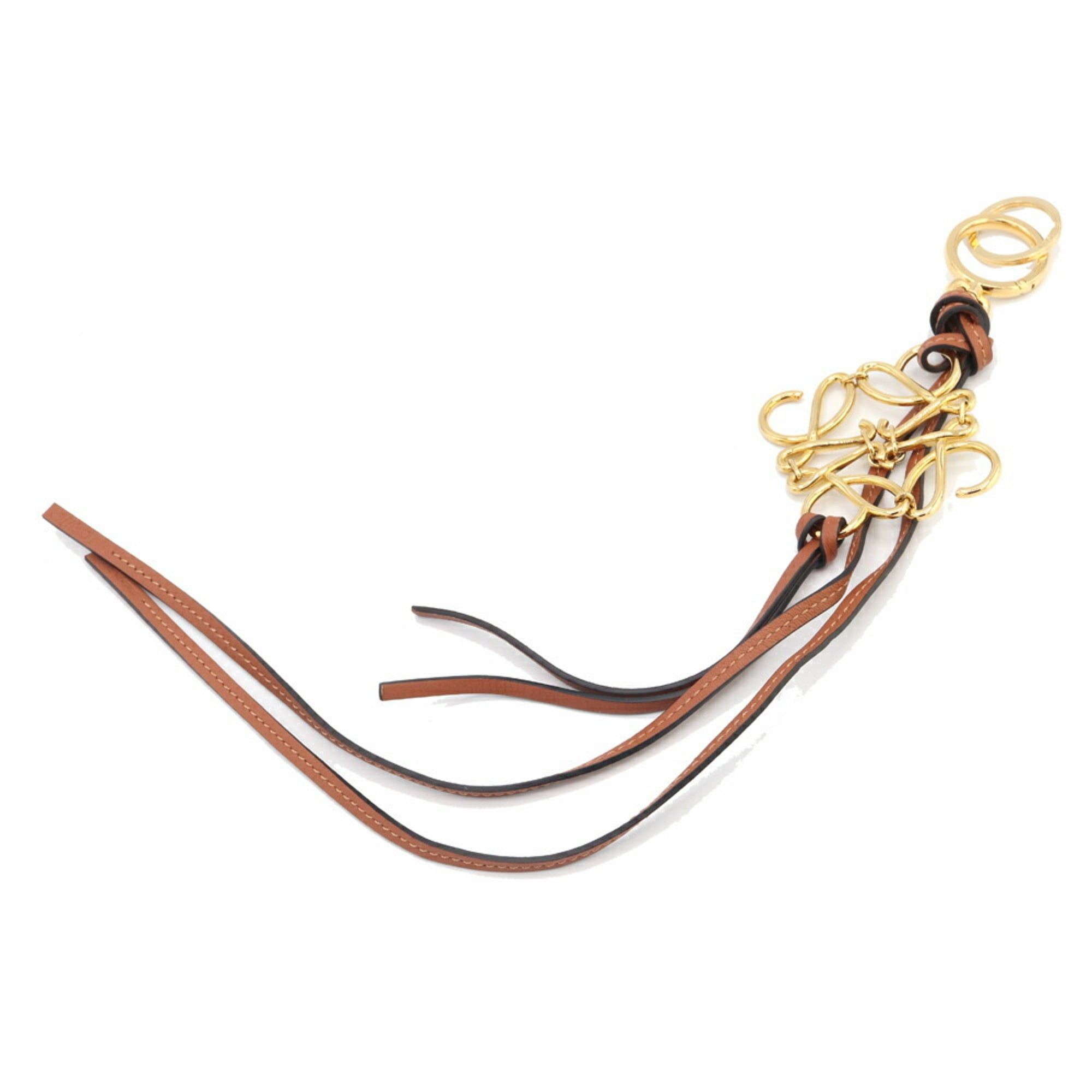 image of Loewe Bag Charm Anagram C821232X01 Brown Leather Keyring Keychain Women's
