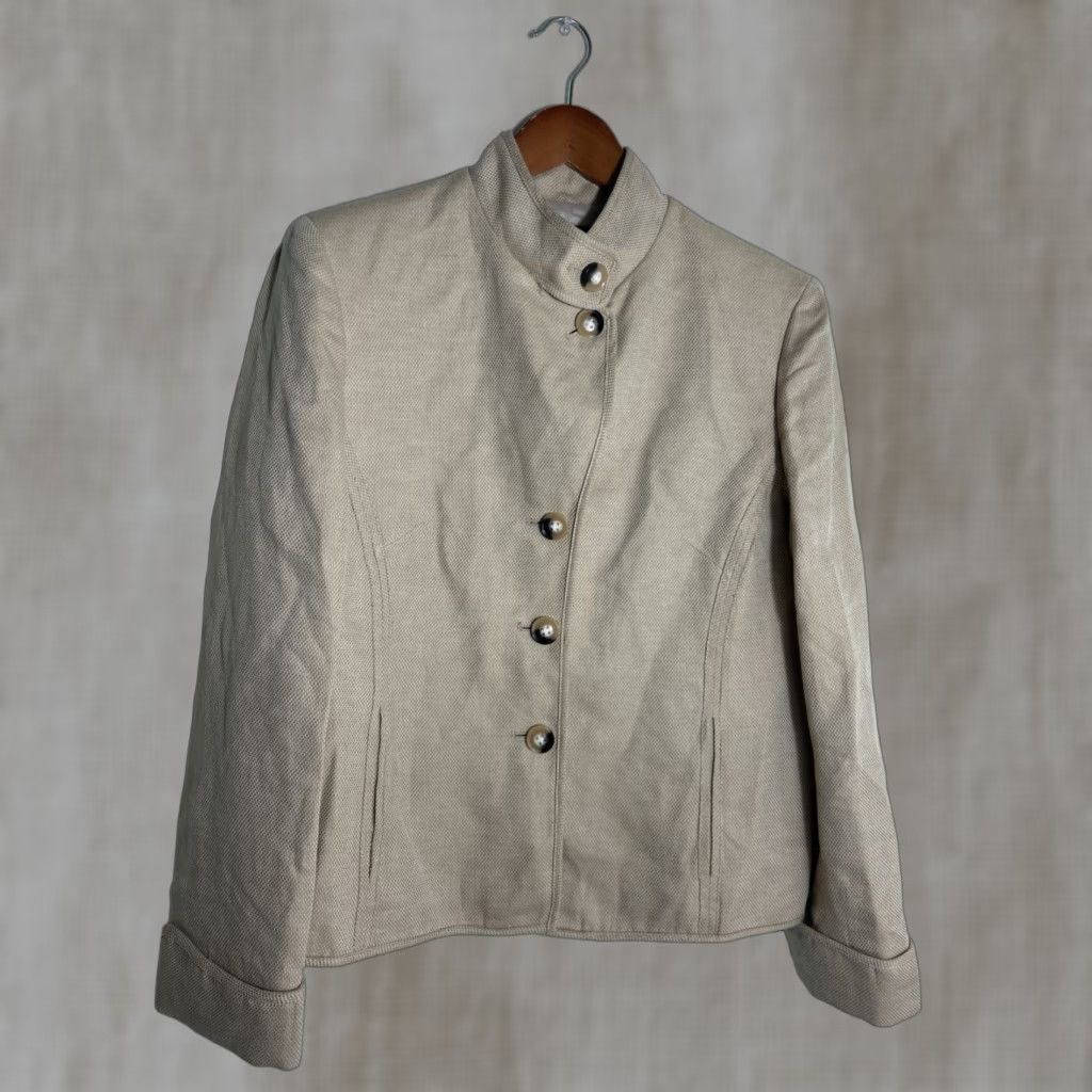 Evan Picone VINTAGE Evan Picone Coat Blazer Womens Large Button Up Beige Linen Cotton Blend Size L / US 10 / IT 46 - 1 Thumbnail