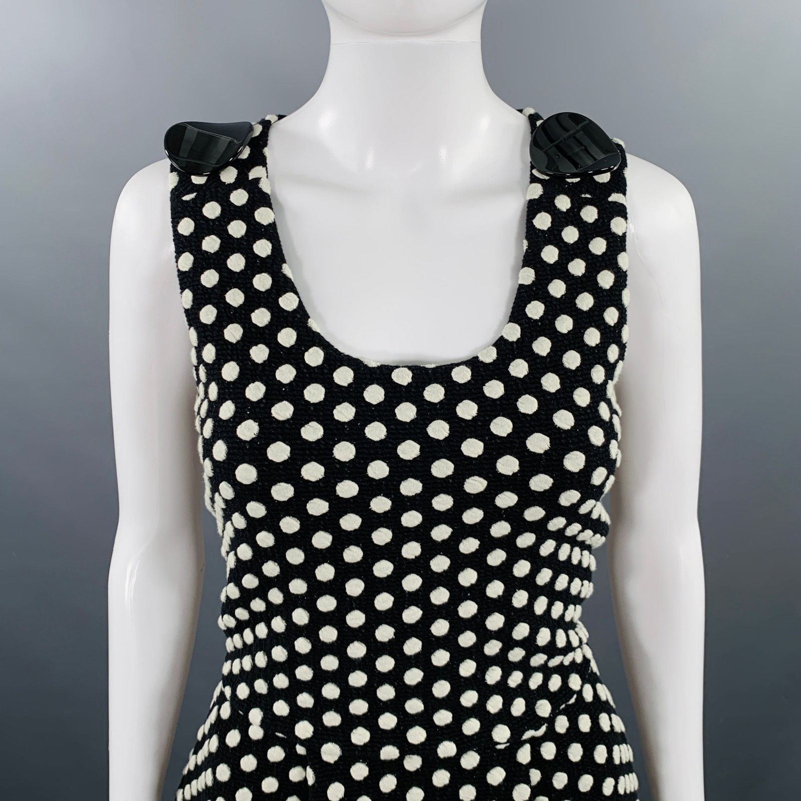 Emporio Armani Size 6 Black White Cotton Blend Polka Dot A-Line Dress Size M / US 6-8 / IT 42-44 - 2 Thumbnail