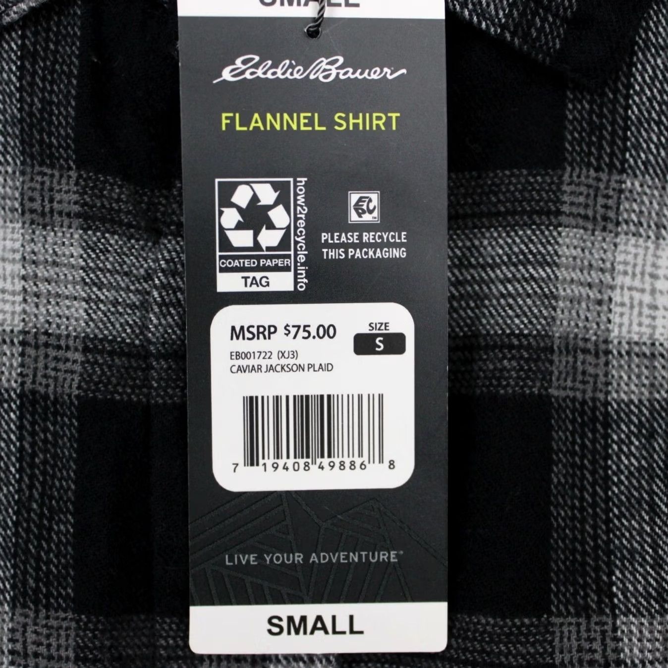 Eddie Bauer Eddie Bauer Flannel Shirt Black Cavier Jackson Plaid L/S Cotton NWT Mens Small Button-Up, Chest 21 in, All Seasons, Pockets, Travel, Workwear Size US S / EU 44-46 / 1 - 7 Thumbnail