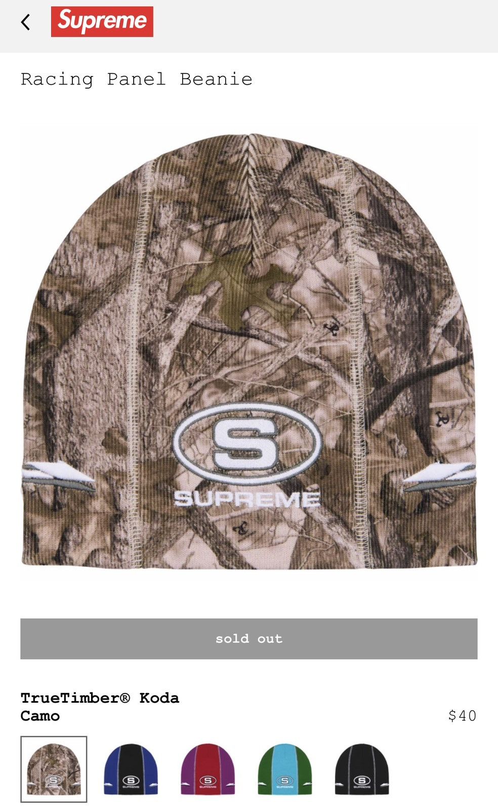 Supreme racing panel beanie