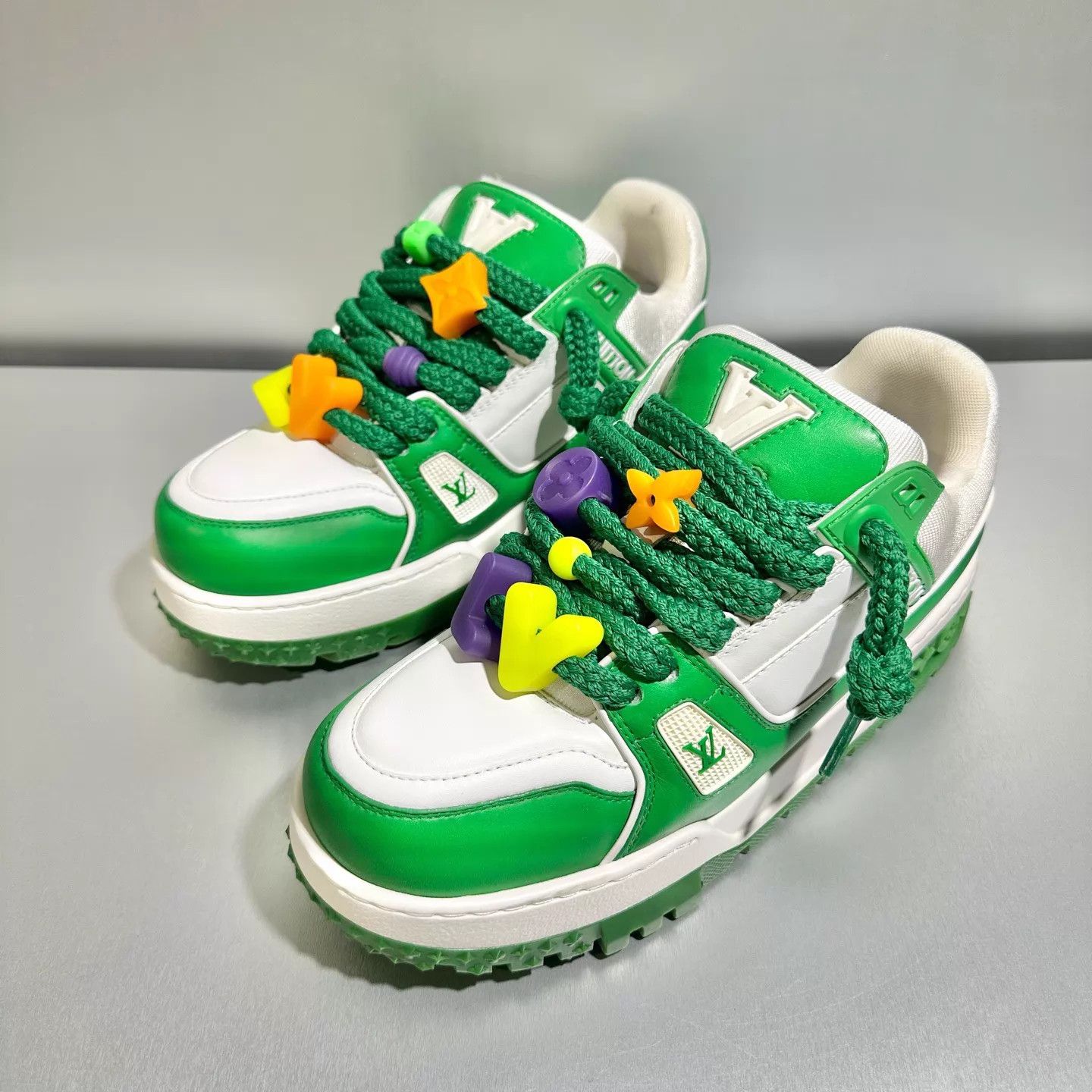 Louis Vuitton LV Trainer White Green Pikachu 40/6 Worn Excellent Size US 7 / EU 40 - 1 Thumbnail