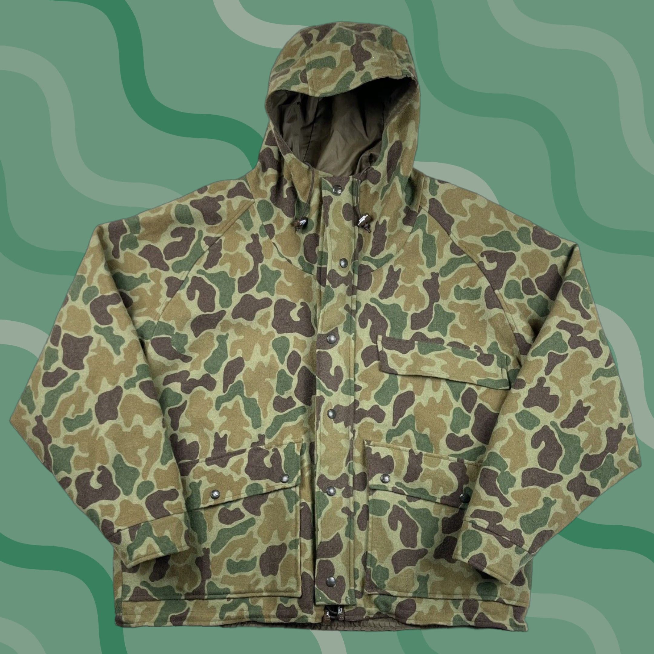 Vintage Vintage Woolrich Mens Wool Camo Hunting Jacket Frog Skin Gore-Tex Lined Sz XL Size US XL / EU 56 / 4 - 1 Thumbnail