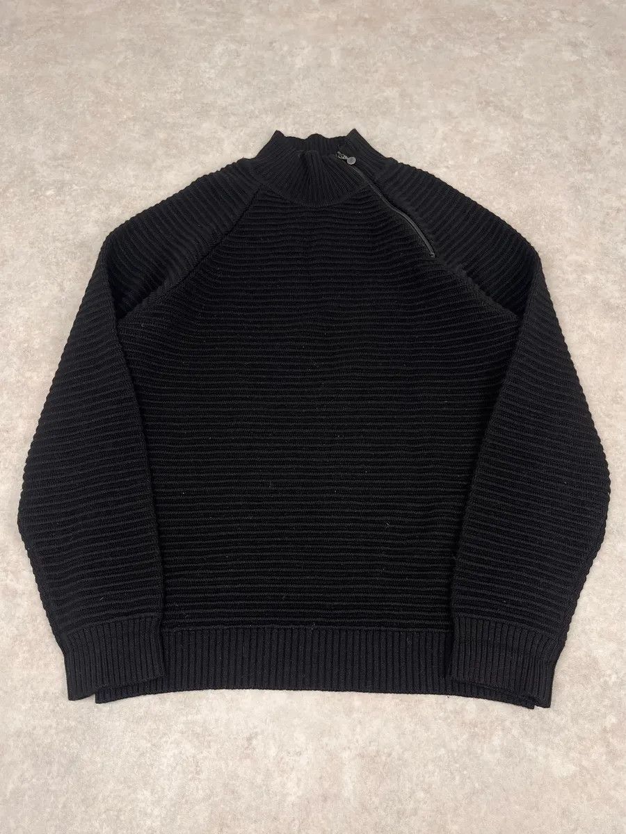 Armani 2000s Armani Asymmetrical Zip Collar Black Sweater Size US L / EU 52-54 / 3 - 4 Thumbnail