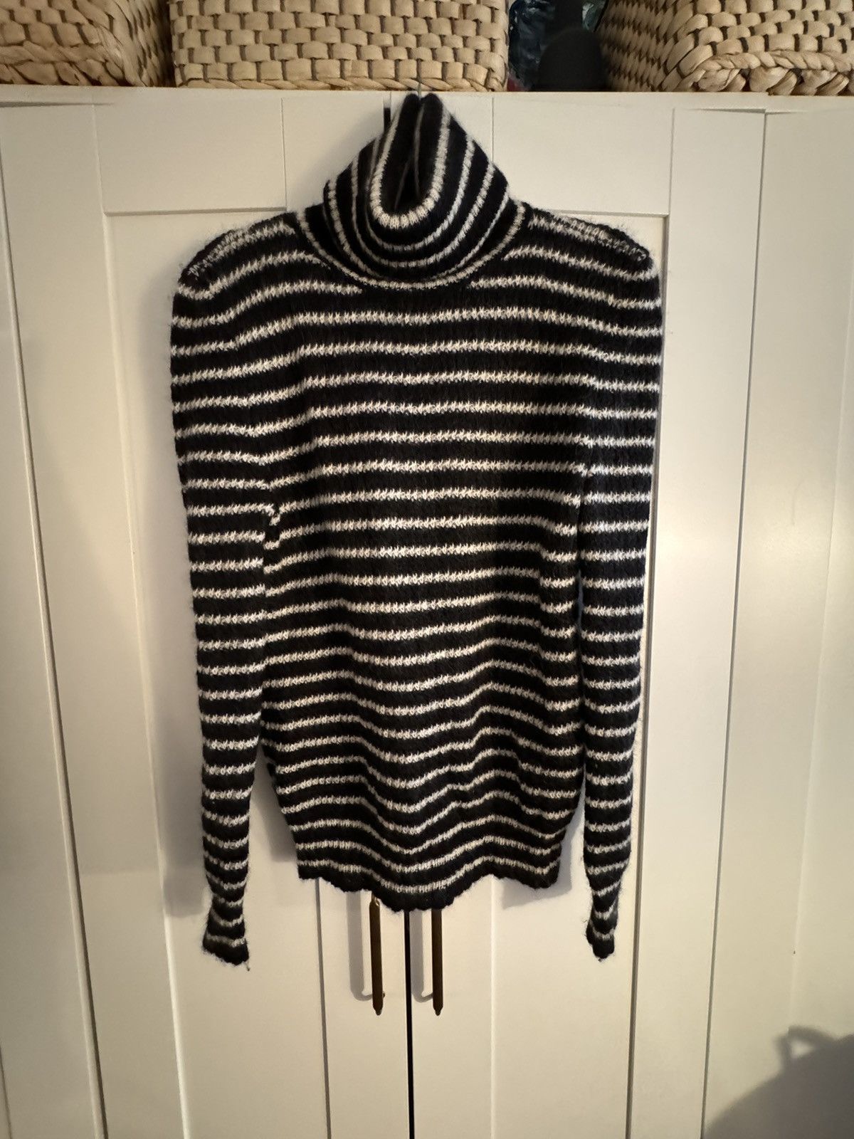 Image of Saint Laurent Paris Saint Laurent Striped Turtleneck in Black, Men's (Size XS)