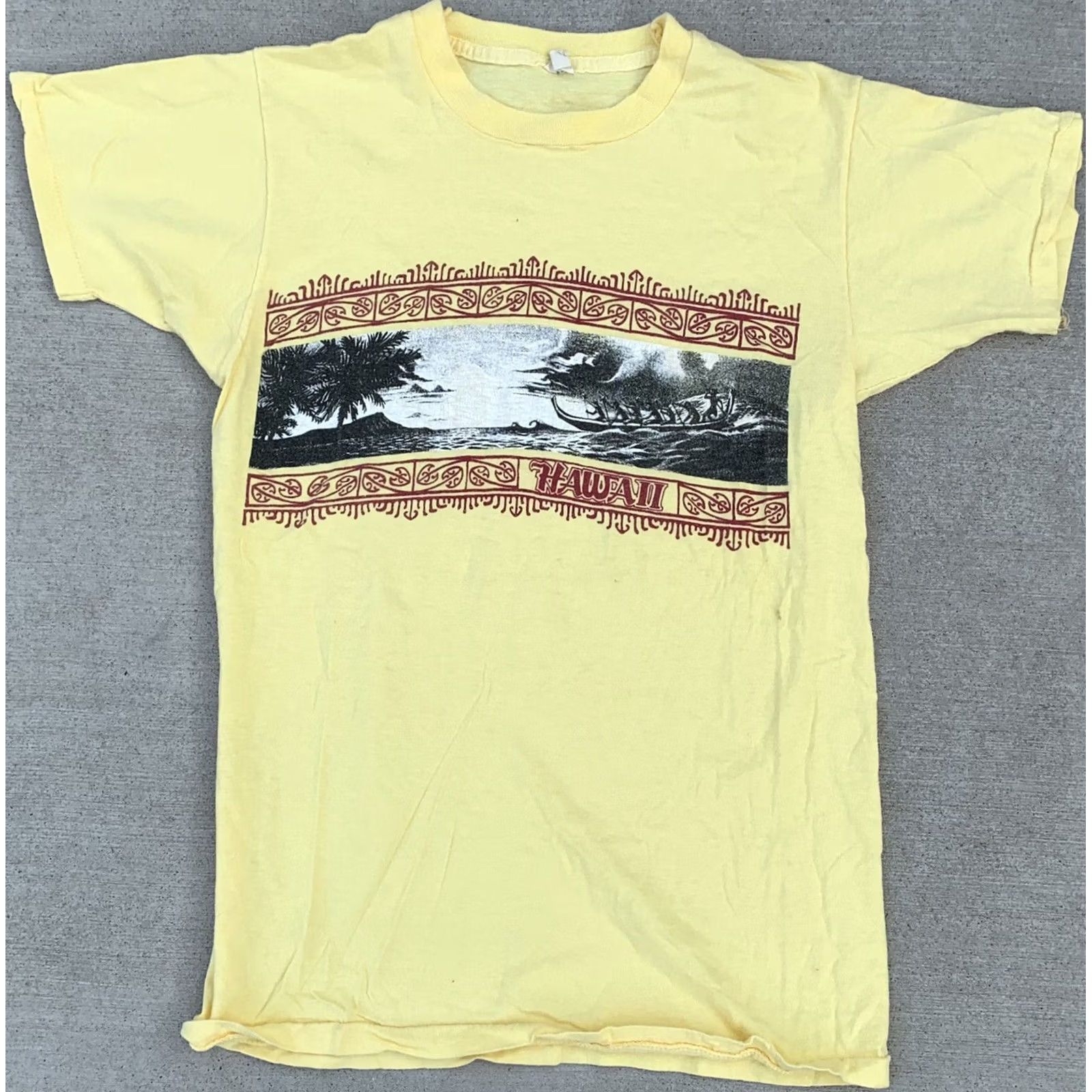 Vintage VINTAGE Hawaii T Shirt Screen Stars 80s 1980s single stitch graphic Tee M Yellow 100% Cotton USA Mens Size US M / EU 48-50 / 2 - 6 Thumbnail