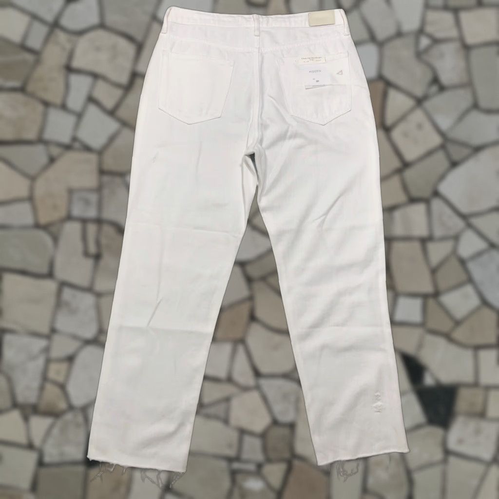 Vintage NWT Hidden Jeans Womens 30 Tracey High Rise Straight Crop Distressed Blue White Jeans 90s Bohemian Retro Womens Size 30" / US 8 / IT 44 - 1 Thumbnail