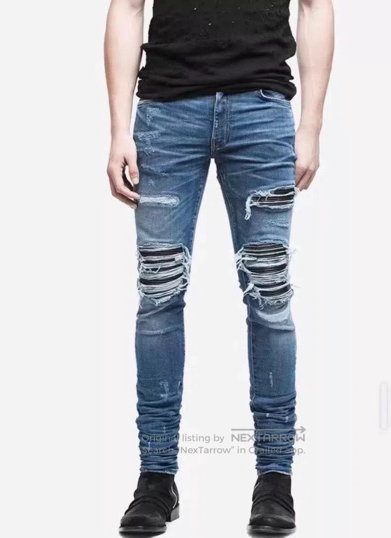 Amiri Amiri Blue Patch Leather Denim Jeans Size US 29 - 5 Thumbnail