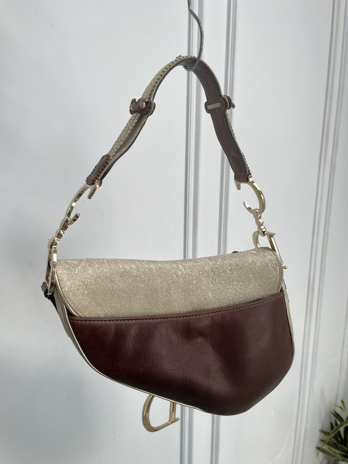 Dior Dior Brown Gold Leather & Fabric Saddle Bag Size ONE SIZE - 2 Thumbnail