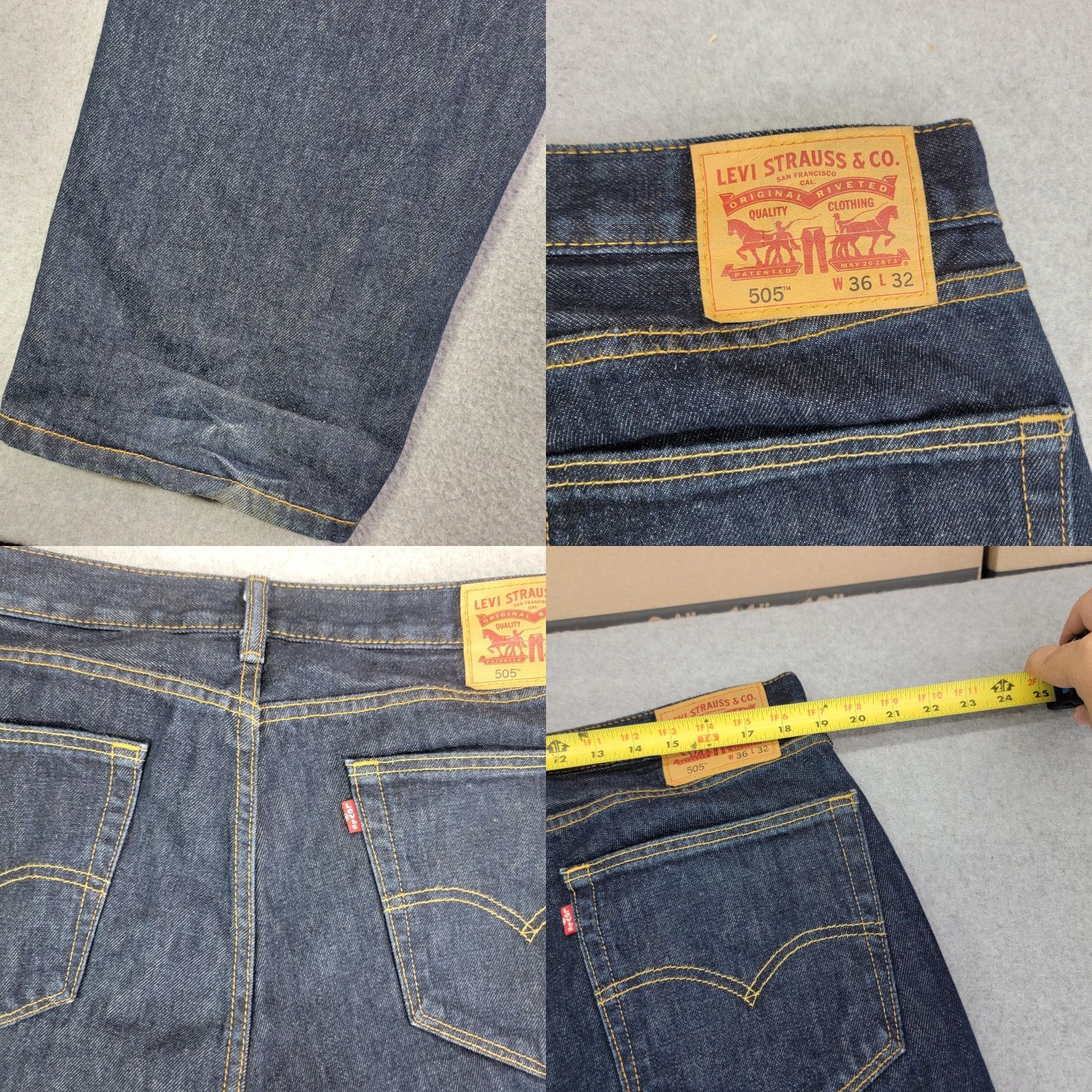 Levi's Levi's 505 Jeans Mens 36x32 Blue Dark Wash Regular Fit Straight Leg Denim Jeans Size US 36 / EU 52 - 8 Thumbnail
