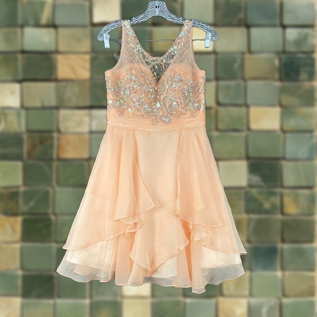 Speedo VINTAGE Aspeed USA Dress Gown Women A-Line Fit & Flare Knee Length Pink Salmon Sparkly L Womens Size L / US 10 / IT 46 - 1 Thumbnail