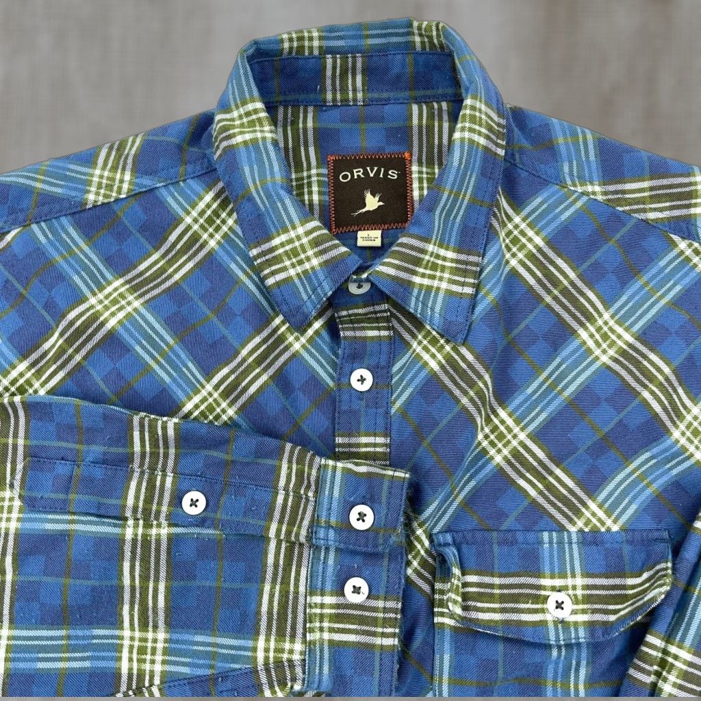 Orvis VINTAGE Orvis Flannel Shirt Men Large Blue Button Up Plaid Hiking Camp Outdoors Fishing Size US L / EU 52-54 / 3 - 1 Thumbnail