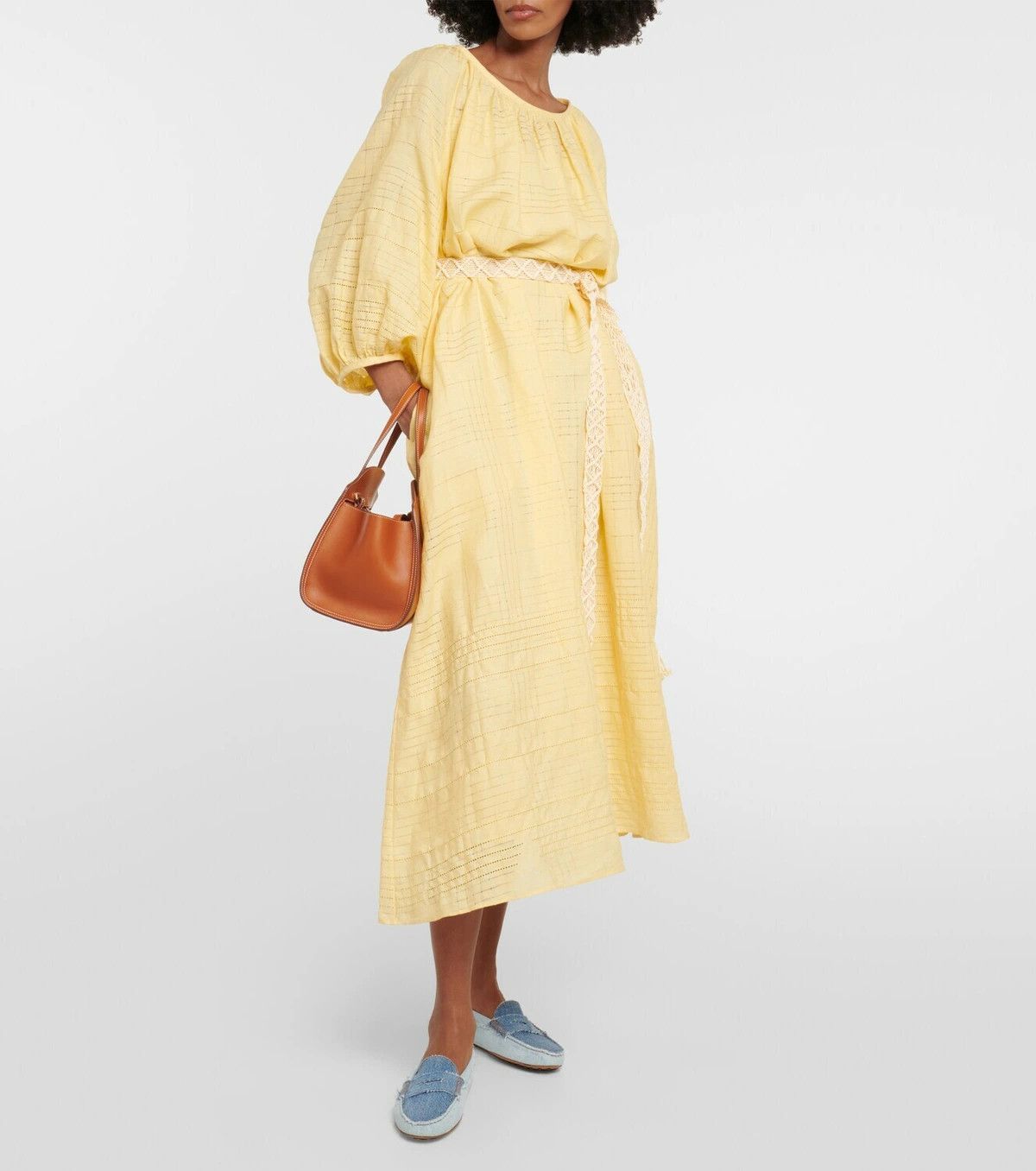 Loro Piana o1srvl11e0824 Medea Needle Midi Dress in Yellow Size M / US 6-8 / IT 42-44 - 3 Thumbnail