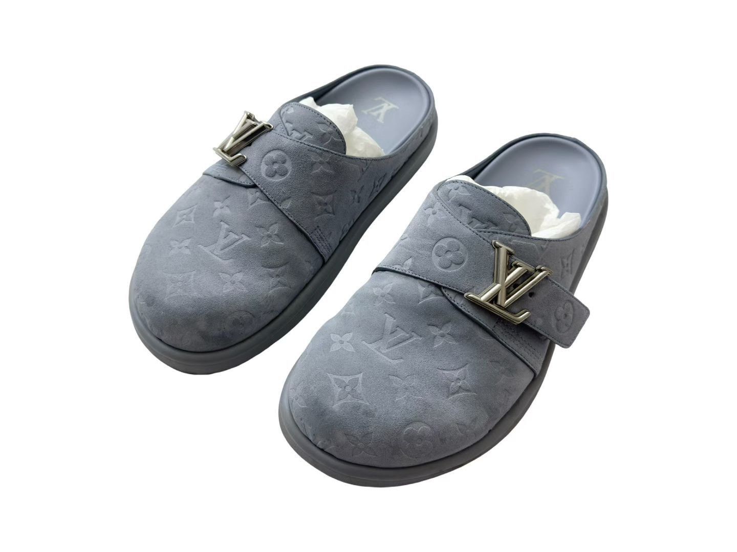 Louis Vuitton Louis Vuitton Blue Embossed Monogram Slippers Size US 9 / EU 42 - 1 Thumbnail