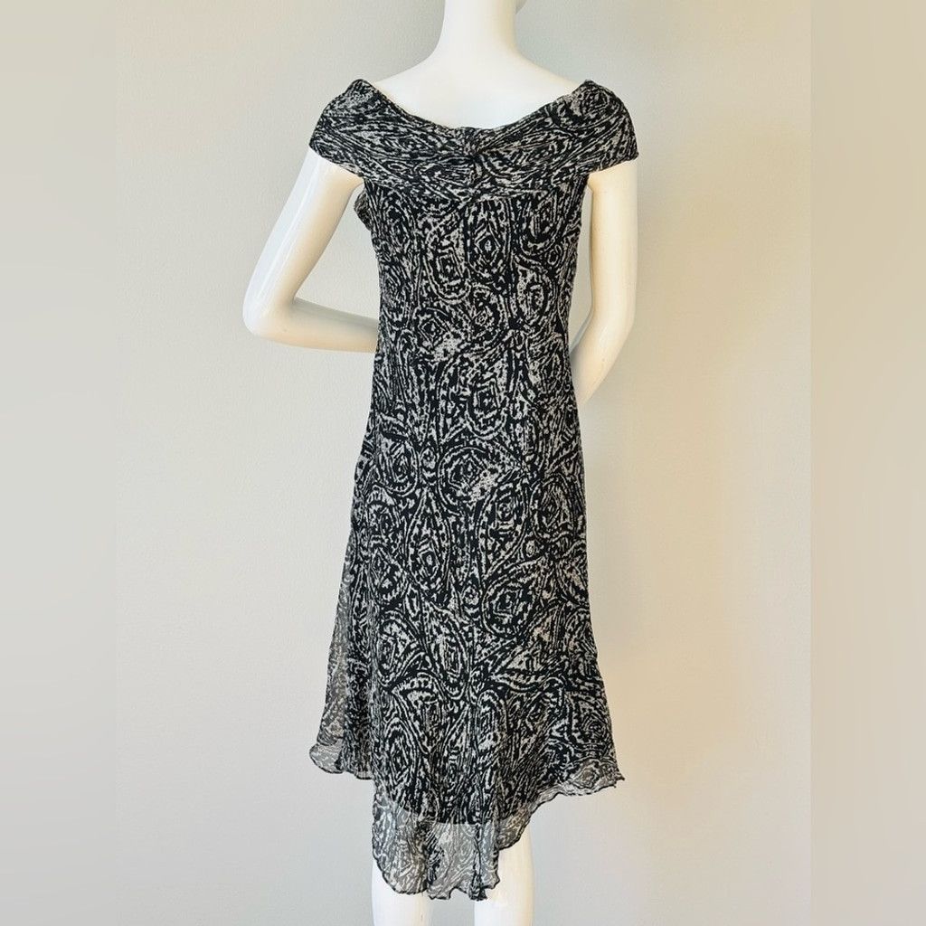 Max Mara Max Mara Silk Midi Dress Black Grey Asymmetrical Hem Italy Size M / US 6-8 / IT 42-44 - 4 Thumbnail