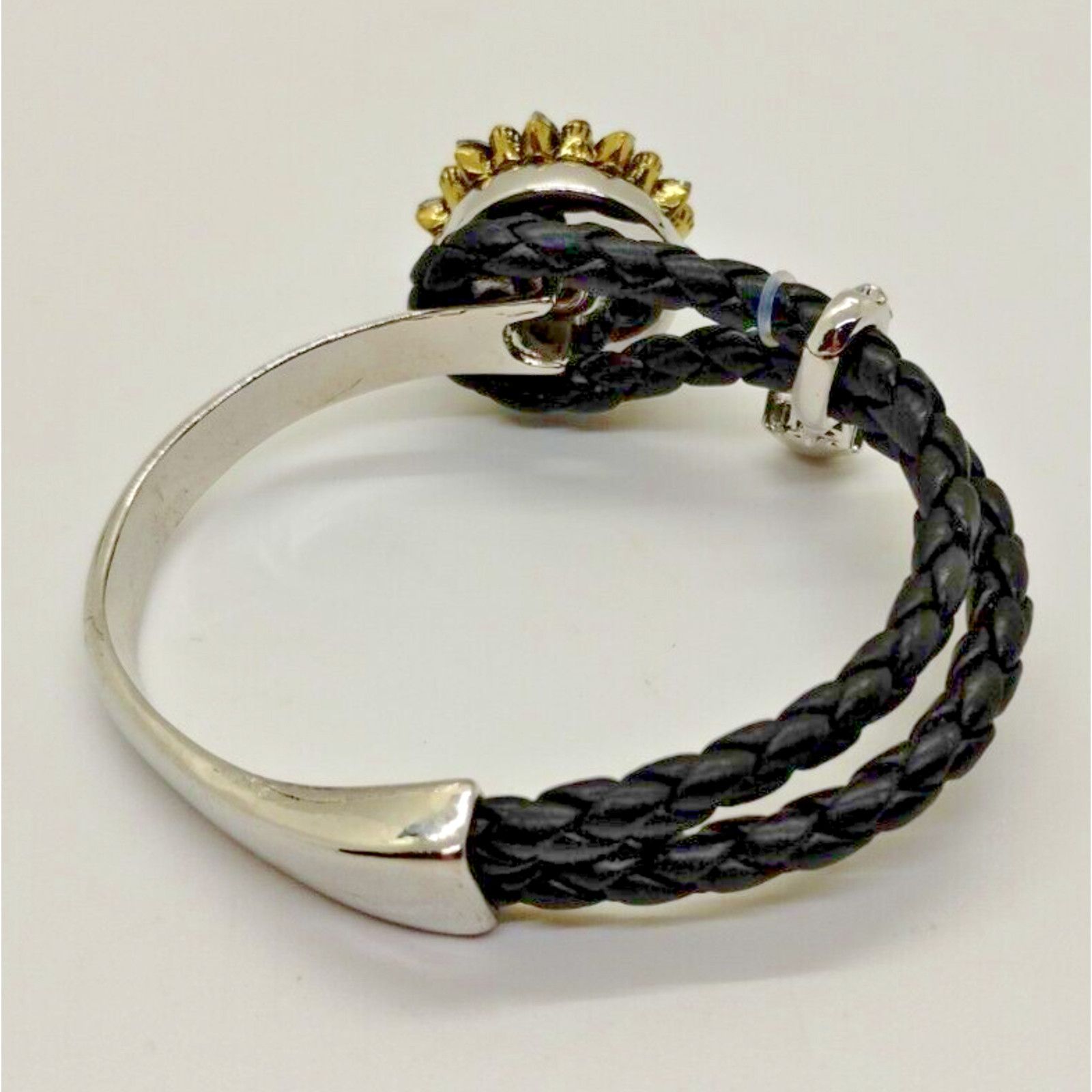 Vintage Silver Tone Glass Rhinestone Black Braided Bracelet 6.75" Size ONE SIZE - 2 Thumbnail