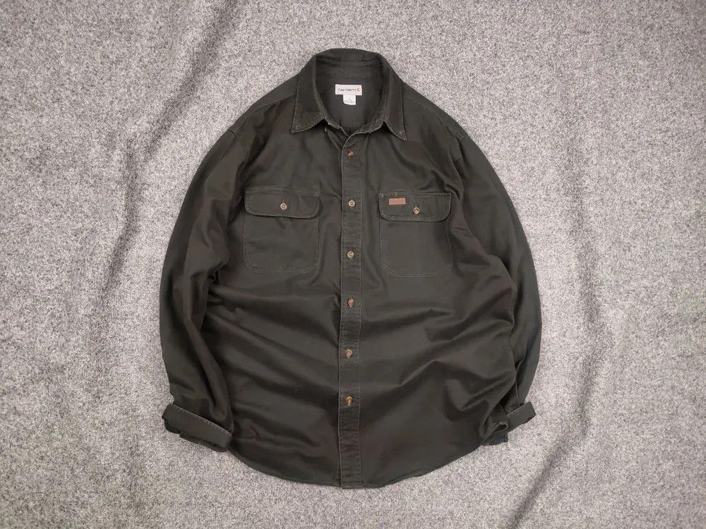 Carhartt Vintage 90's Carhartt Canvas Baggy Button Shirt USA Style Size US L / EU 52-54 / 3 - 1 Thumbnail