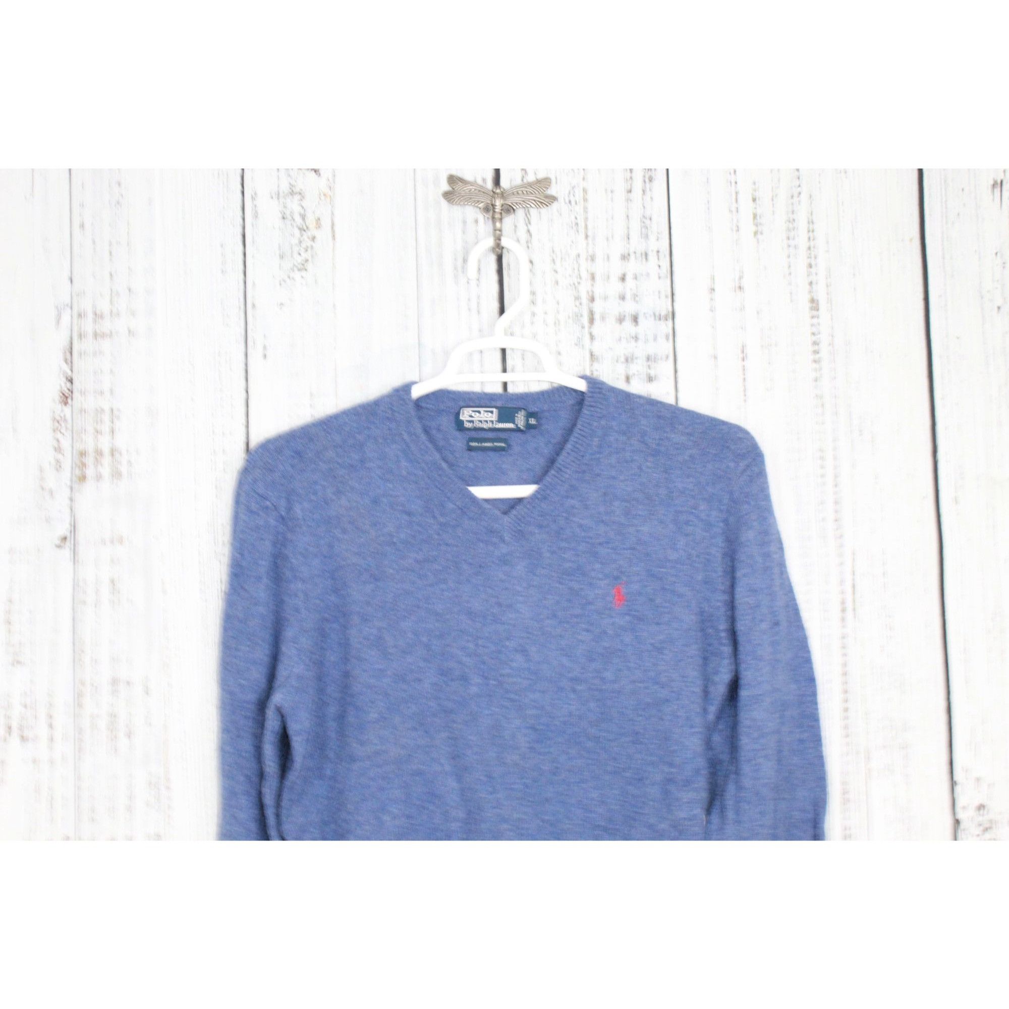 Polo Ralph Lauren Polo Ralph Lauren Lambswool V-Neck Sweater Blue XL Size US XL / EU 56 / 4 - 3 Thumbnail