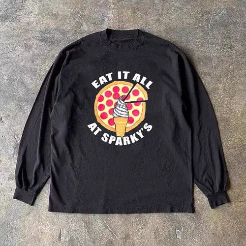 Japanese Brand Pizza pattern black vintage cotton long sleeve tee Size US L / EU 52-54 / 3 - 5 Thumbnail