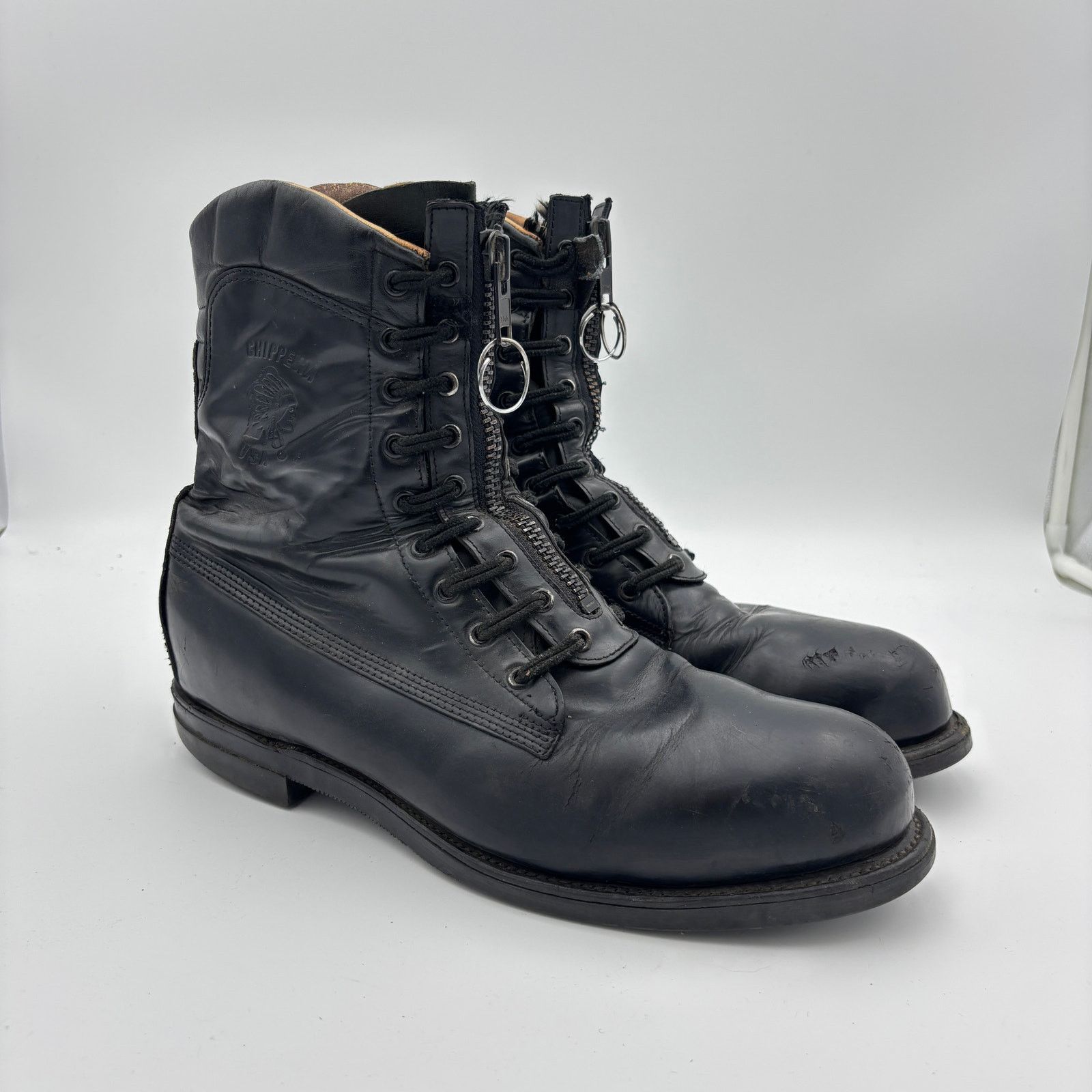 Chippewa Steel Toe Front Zip Leather Combat Boots Men's 12