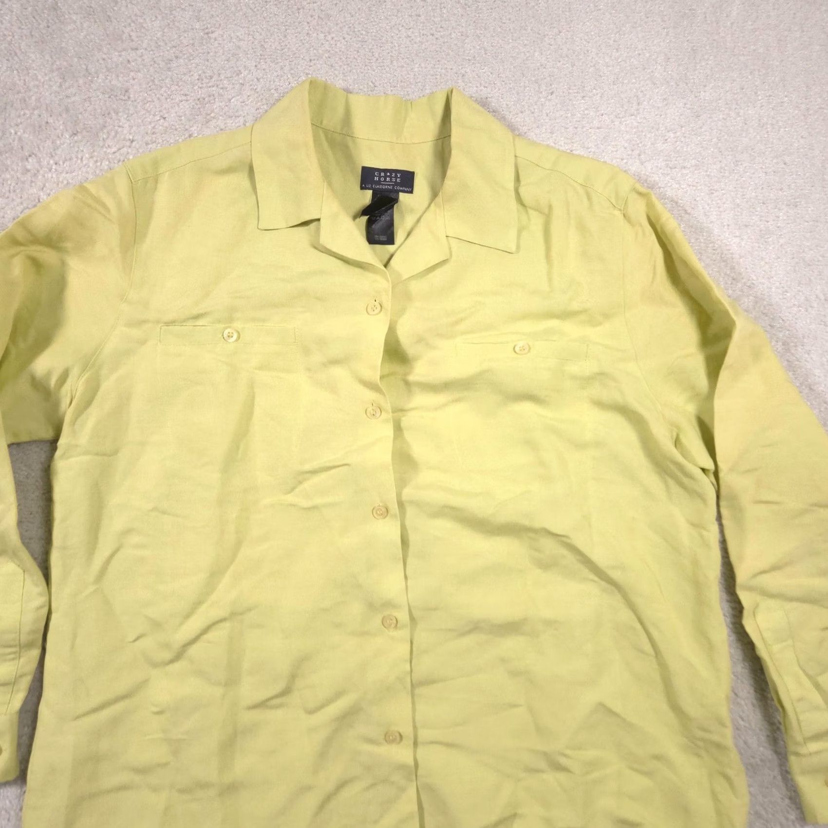 Vintage Crazy Horse Shirt Mens L Yellow Solid Ramie Blend Button Long Sleeve Casual Size US L / EU 52-54 / 3 - 3 Thumbnail