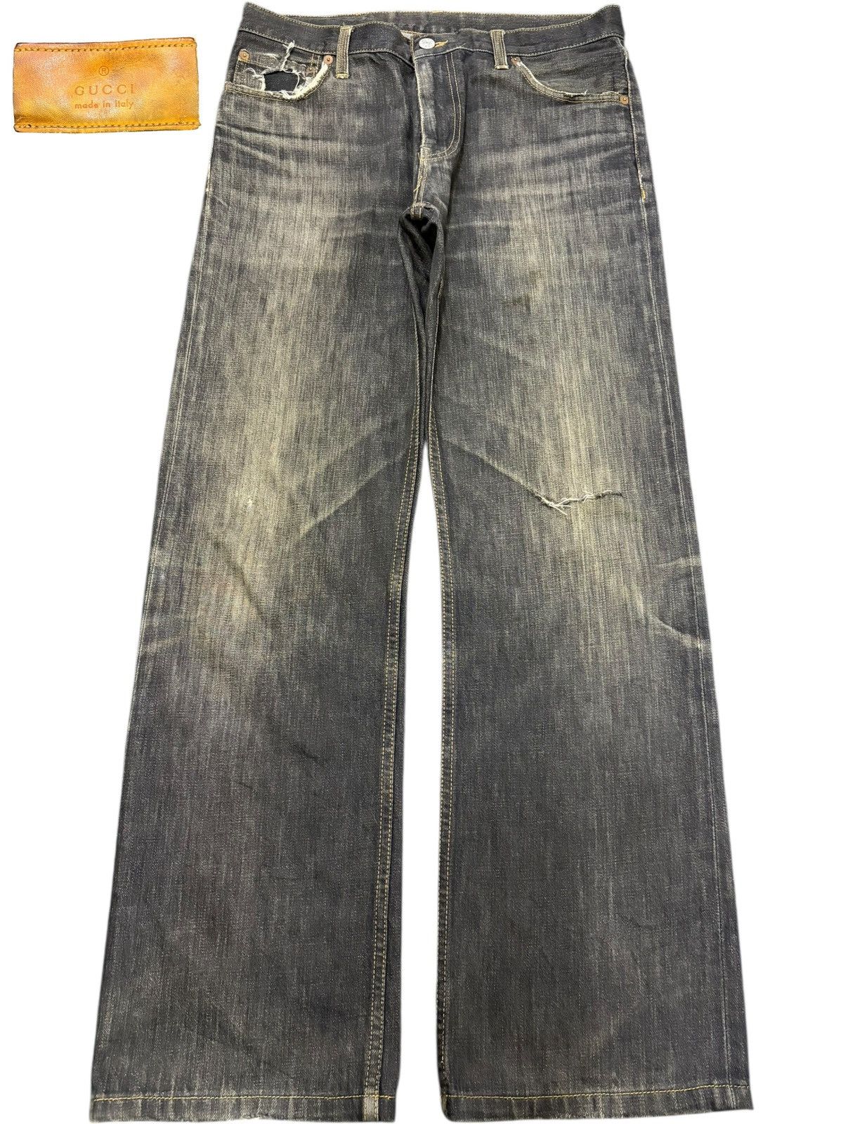 Gucci 00s Gucci-Archive Distressed Stitched Light Wash Skinny Jean
